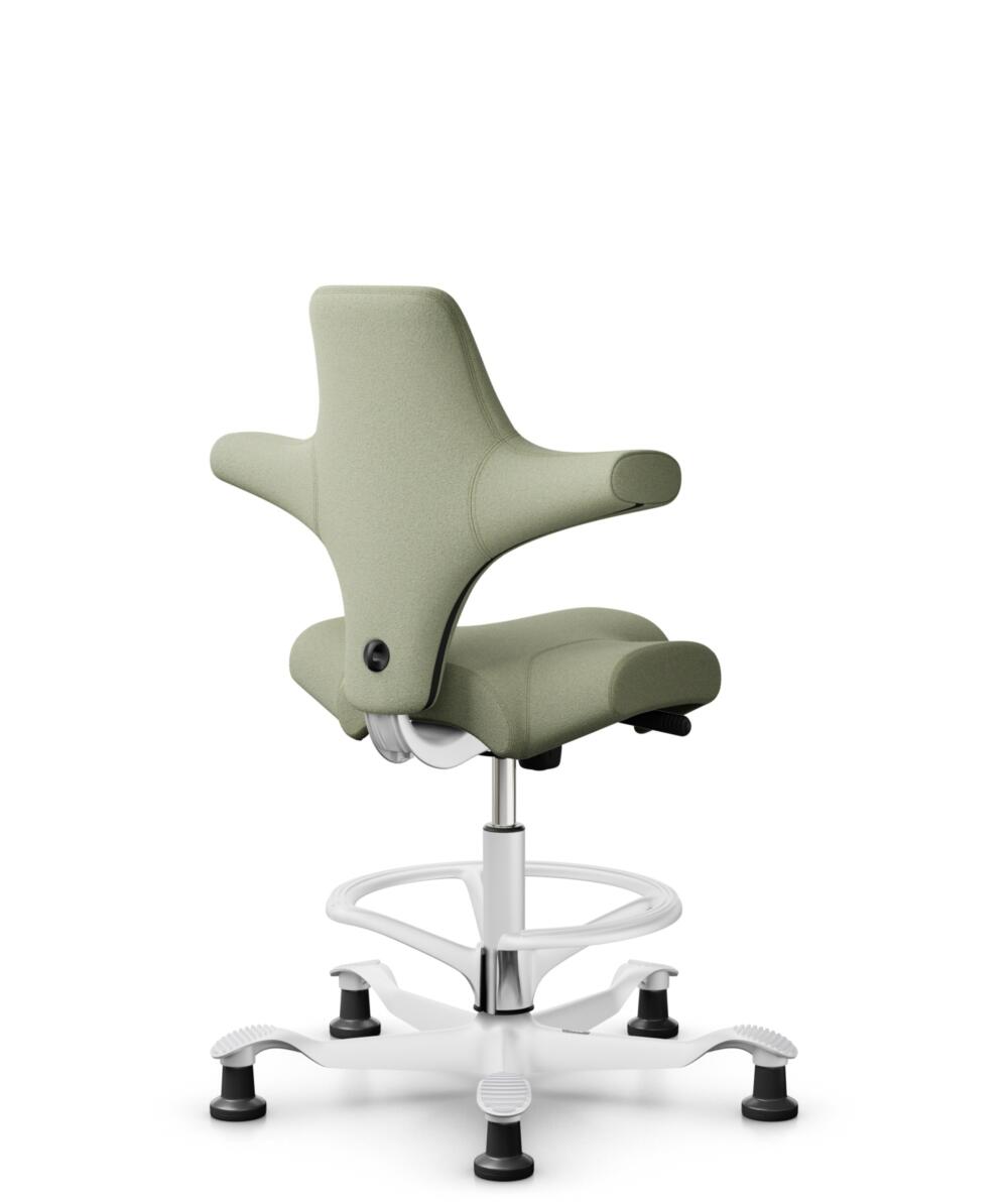 HÅG Capisco 8106 - Capture (Gabriel) - Wol / Polyamide - CPT5101 - Green-grey - Framekleur - Wit - Gasveer - 265 mm (Zithoogte 53-79cm) - Vloercontact - Glijdoppen - Voetenring - Ja, in framekleur - Voetster - Nee, voetster in framekleur - 3