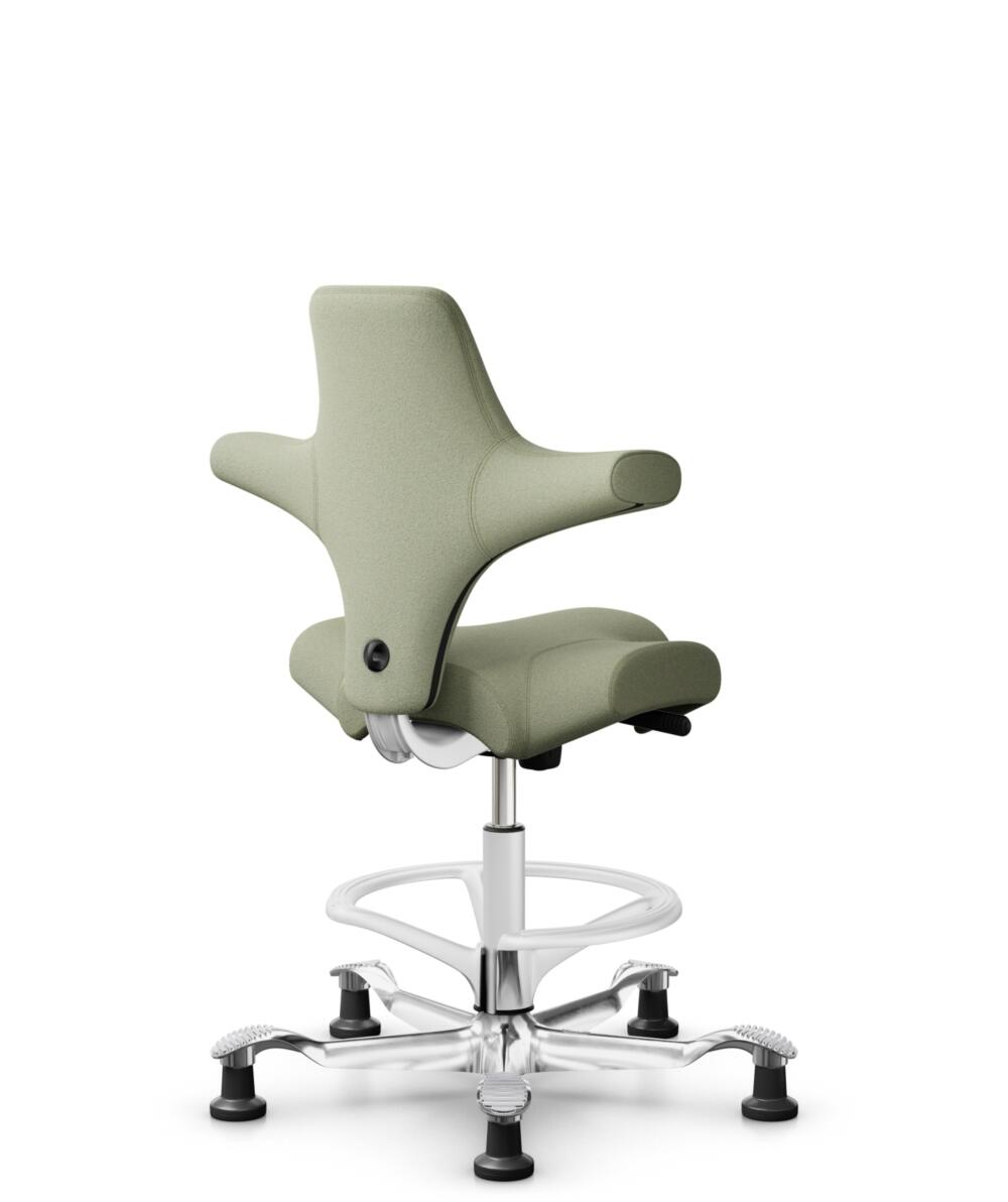 HÅG Capisco 8106 - Capture (Gabriel) - Wol / Polyamide - CPT5101 - Green-grey - Framekleur - Wit - Gasveer - 265 mm (Zithoogte 53-79cm) - Vloercontact - Glijdoppen - Voetenring - Ja, in framekleur - Voetster - Ja, voetster in gepolijst aluminium - 3