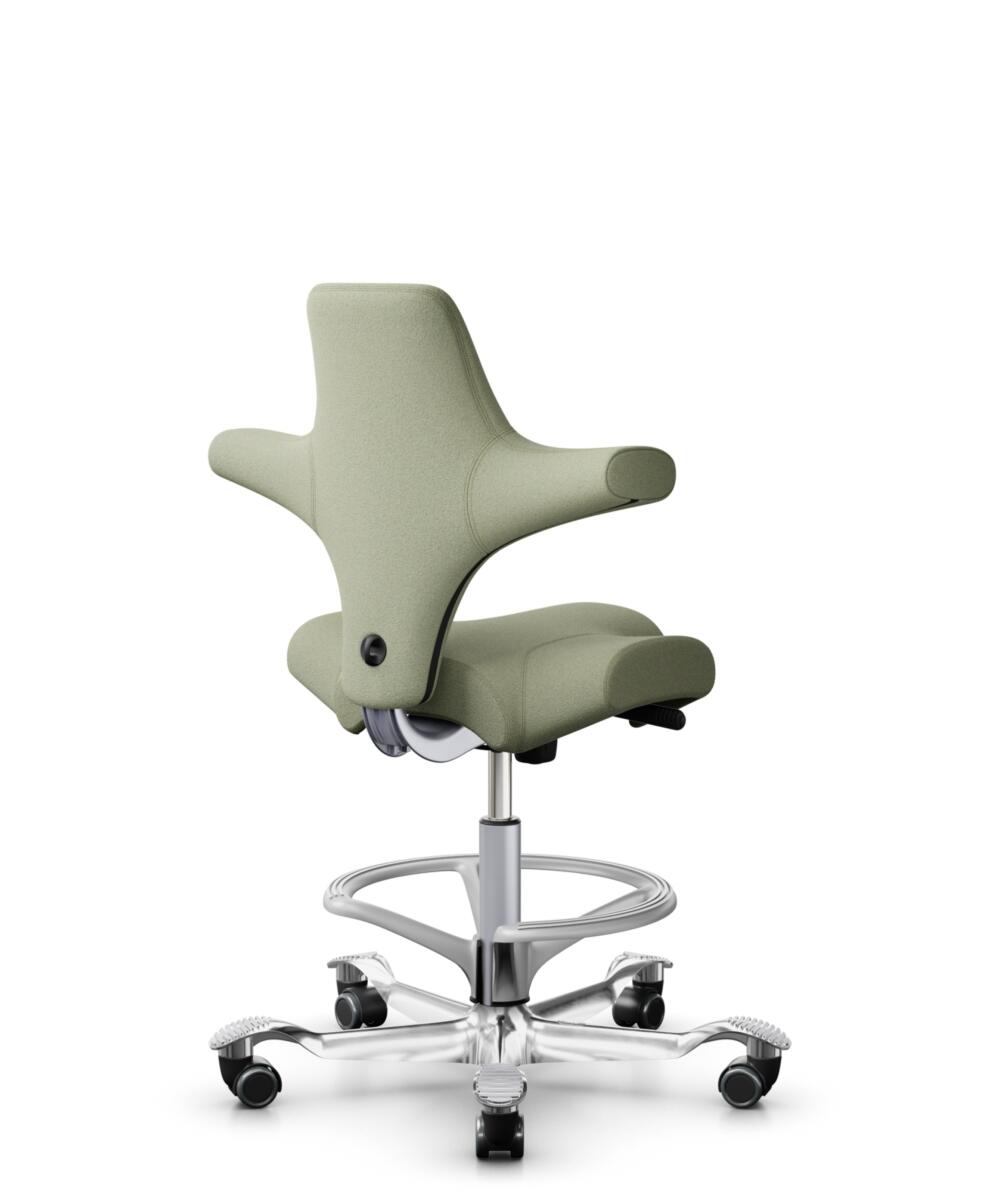 HÅG Capisco 8106 - Capture (Gabriel) - Wol / Polyamide - CPT5101 - Green-grey - Framekleur - Zilver - Gasveer - 200 mm (Zithoogte 46-64cm) - Vloercontact - Harde wielen t.b.v. zachte vloeren - Voetenring - Ja, in framekleur - Voetster - Ja, voetster in... - 1