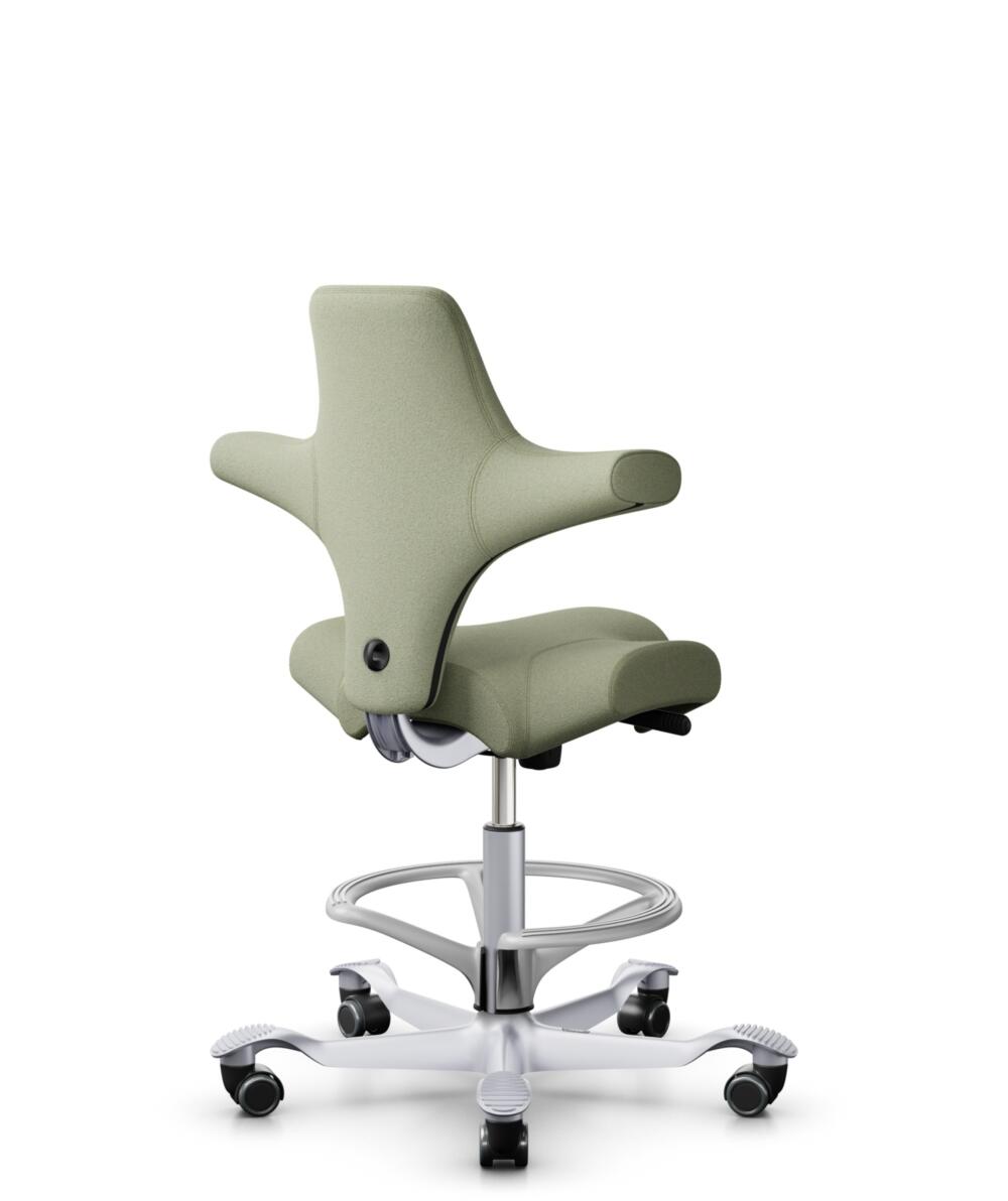 HÅG Capisco 8106 - Capture (Gabriel) - Wol / Polyamide - CPT5101 - Green-grey - Framekleur - Zilver - Gasveer - 200 mm (Zithoogte 46-64cm) - Vloercontact - Zachte wielen t.b.v. harde vloeren - Voetenring - Ja, in framekleur - Voetster - Nee, voetster i... - 3