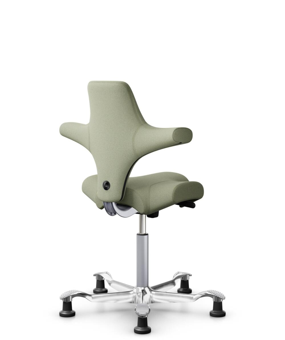 HÅG Capisco 8106 - Capture (Gabriel) - Wol / Polyamide - CPT5101 - Green-grey - Framekleur - Zilver - Gasveer - 200 mm (Zithoogte 46-64cm) - Vloercontact - Glijdoppen - Voetenring - Nee, geen voetenring - Voetster - Ja, voetster in gepolijst aluminium - 3