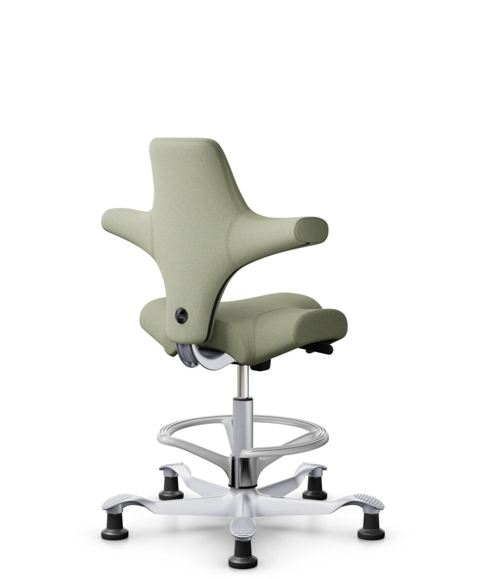 HÅG Capisco 8106 - Capture (Gabriel) - Wol / Polyamide - CPT5101 - Green-grey - Framekleur - Zilver - Gasveer - 265 mm (Zithoogte 53-79cm) - Vloercontact - Glijdoppen - Voetenring - Ja, in framekleur - Voetster - Nee, voetster in framekleur - 1