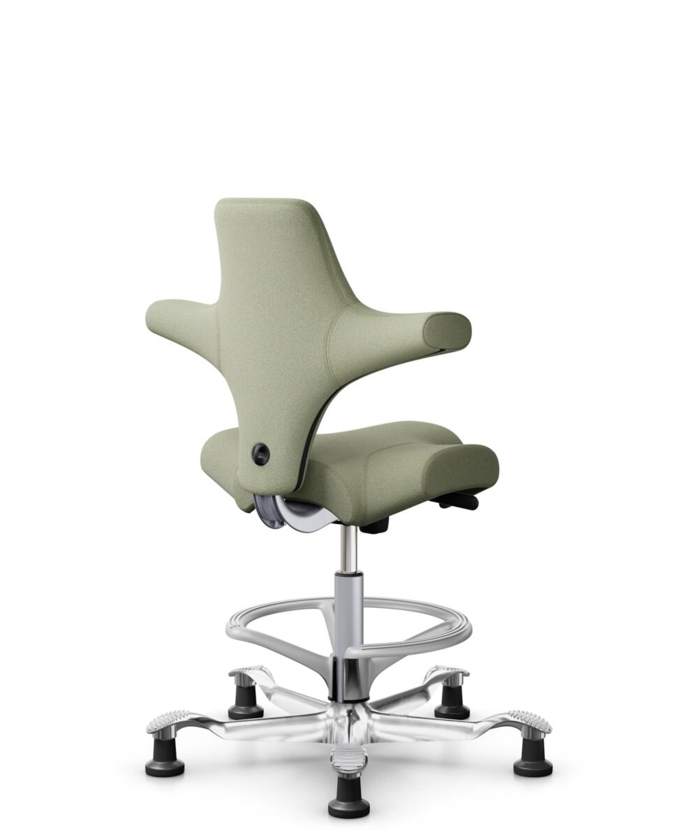 HÅG Capisco 8106 - Capture (Gabriel) - Wol / Polyamide - CPT5101 - Green-grey - Framekleur - Zilver - Gasveer - 265 mm (Zithoogte 53-79cm) - Vloercontact - Glijdoppen - Voetenring - Ja, in framekleur - Voetster - Ja, voetster in gepolijst aluminium - 1