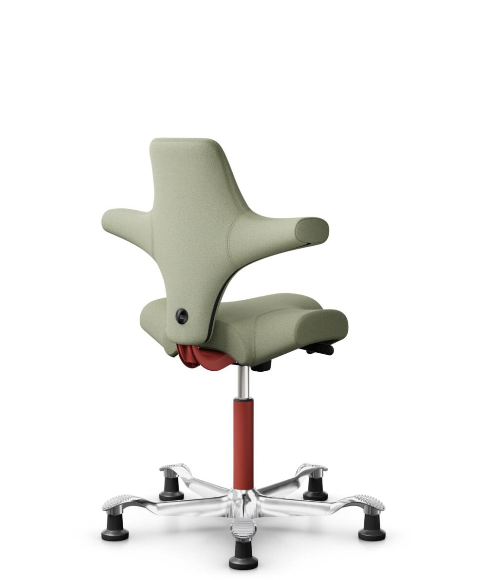 HÅG Capisco 8106 - Capture (Gabriel) - Wol / Polyamide - CPT5101 - Green-grey - Framekleur - Blush Rose - Gasveer - 150 mm (Zithoogte 40-55cm) - Vloercontact - Glijdoppen - Voetenring - Nee, geen voetenring - Voetster - Ja, voetster in gepolijst aluminium - 1