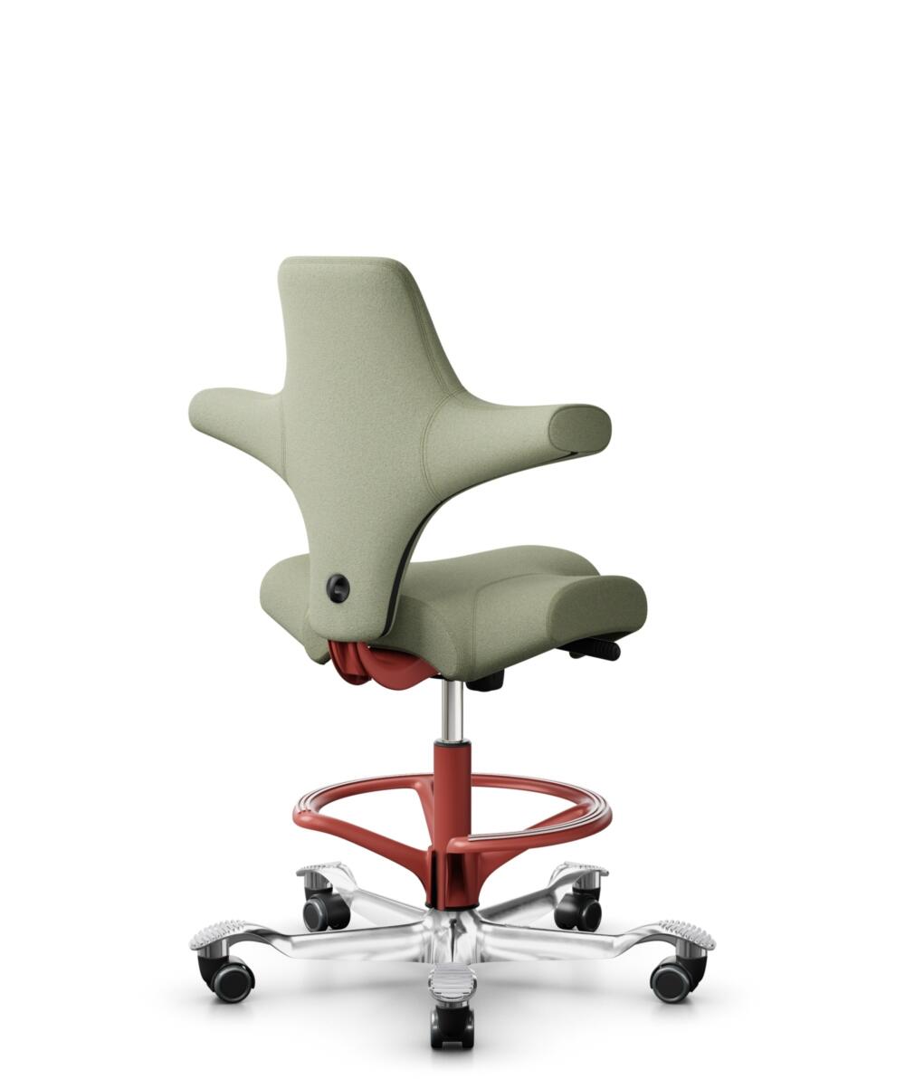 HÅG Capisco 8106 - Capture (Gabriel) - Wol / Polyamide - CPT5101 - Green-grey - Framekleur - Blush Rose - Gasveer - 200 mm (Zithoogte 46-64cm) - Vloercontact - Zachte wielen t.b.v. harde vloeren - Voetenring - Ja, in framekleur - Voetster - Ja, voetste... - 3