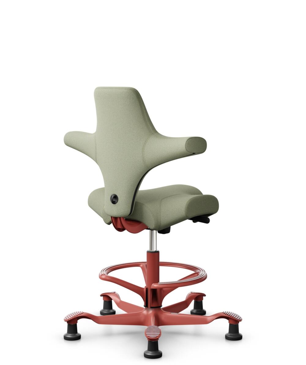 HÅG Capisco 8106 - Capture (Gabriel) - Wol / Polyamide - CPT5101 - Green-grey - Framekleur - Blush Rose - Gasveer - 200 mm (Zithoogte 46-64cm) - Vloercontact - Glijdoppen - Voetenring - Ja, in framekleur - Voetster - Nee, voetster in framekleur - 3