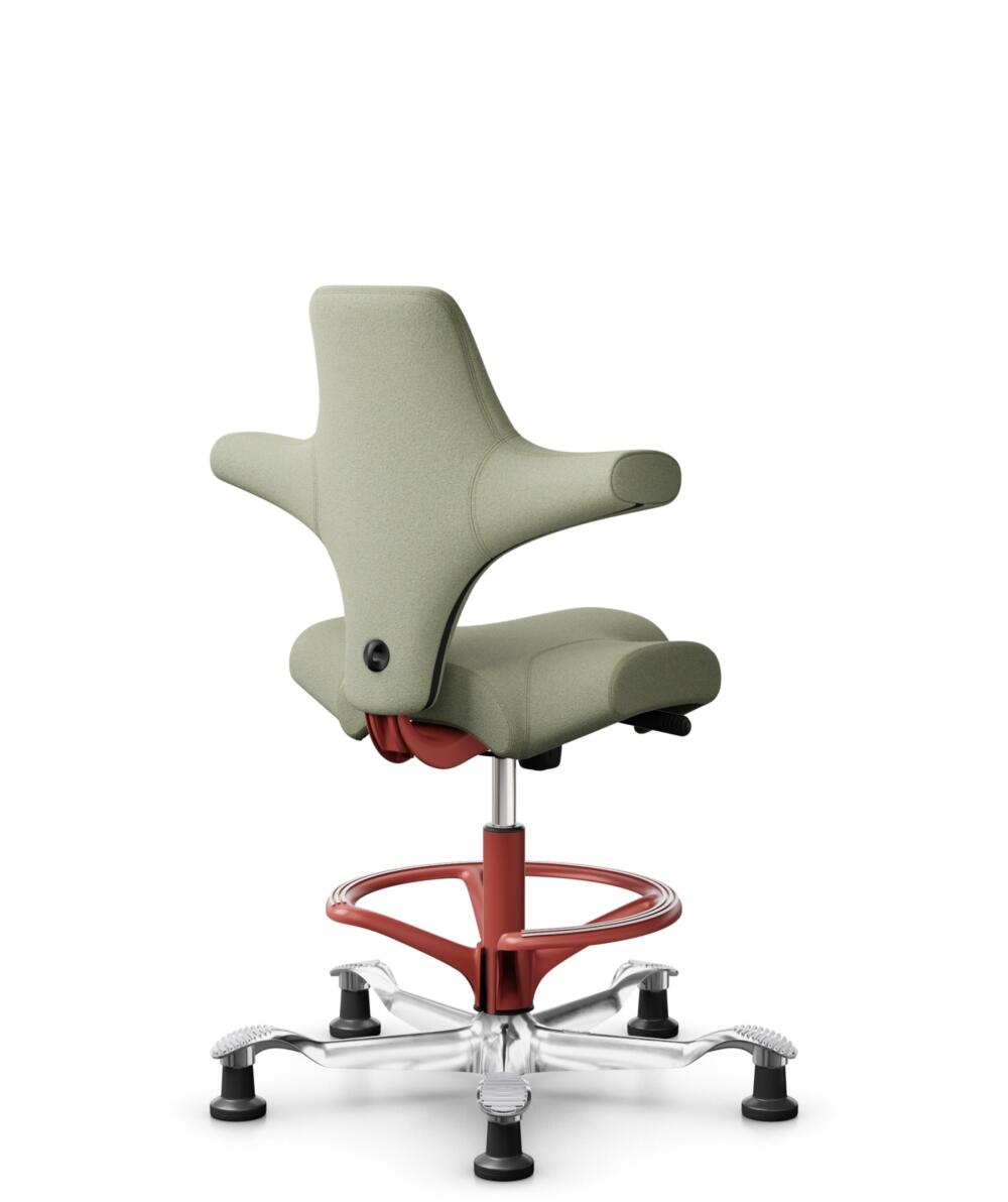HÅG Capisco 8106 - Capture (Gabriel) - Wol / Polyamide - CPT5101 - Green-grey - Framekleur - Blush Rose - Gasveer - 200 mm (Zithoogte 46-64cm) - Vloercontact - Glijdoppen - Voetenring - Ja, in framekleur - Voetster - Ja, voetster in gepolijst aluminium - 3