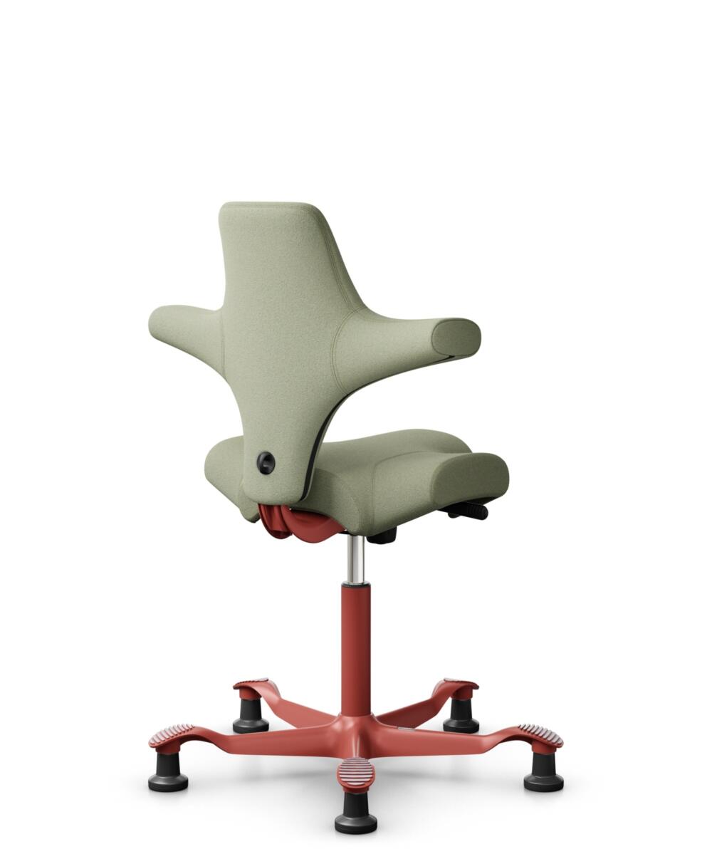 HÅG Capisco 8106 - Capture (Gabriel) - Wol / Polyamide - CPT5101 - Green-grey - Framekleur - Blush Rose - Gasveer - 265 mm (Zithoogte 53-79cm) - Vloercontact - Glijdoppen - Voetenring - Nee, geen voetenring - Voetster - Nee, voetster in framekleur - 3