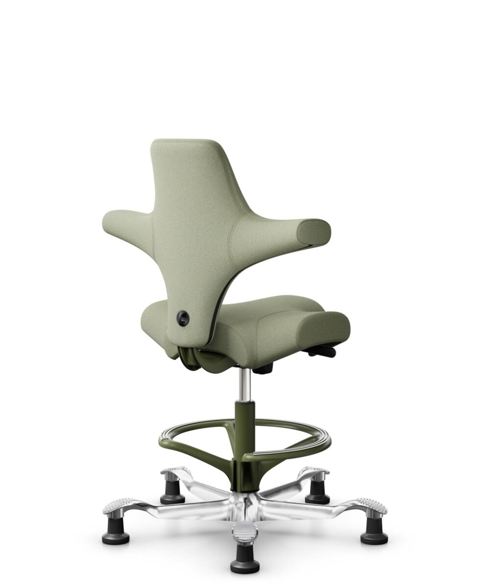 HÅG Capisco 8106 - Capture (Gabriel) - Wol / Polyamide - CPT5101 - Green-grey - Framekleur - Moss Grey - Gasveer - 200 mm (Zithoogte 46-64cm) - Vloercontact - Glijdoppen - Voetenring - Ja, in framekleur - Voetster - Ja, voetster in gepolijst aluminium - 1