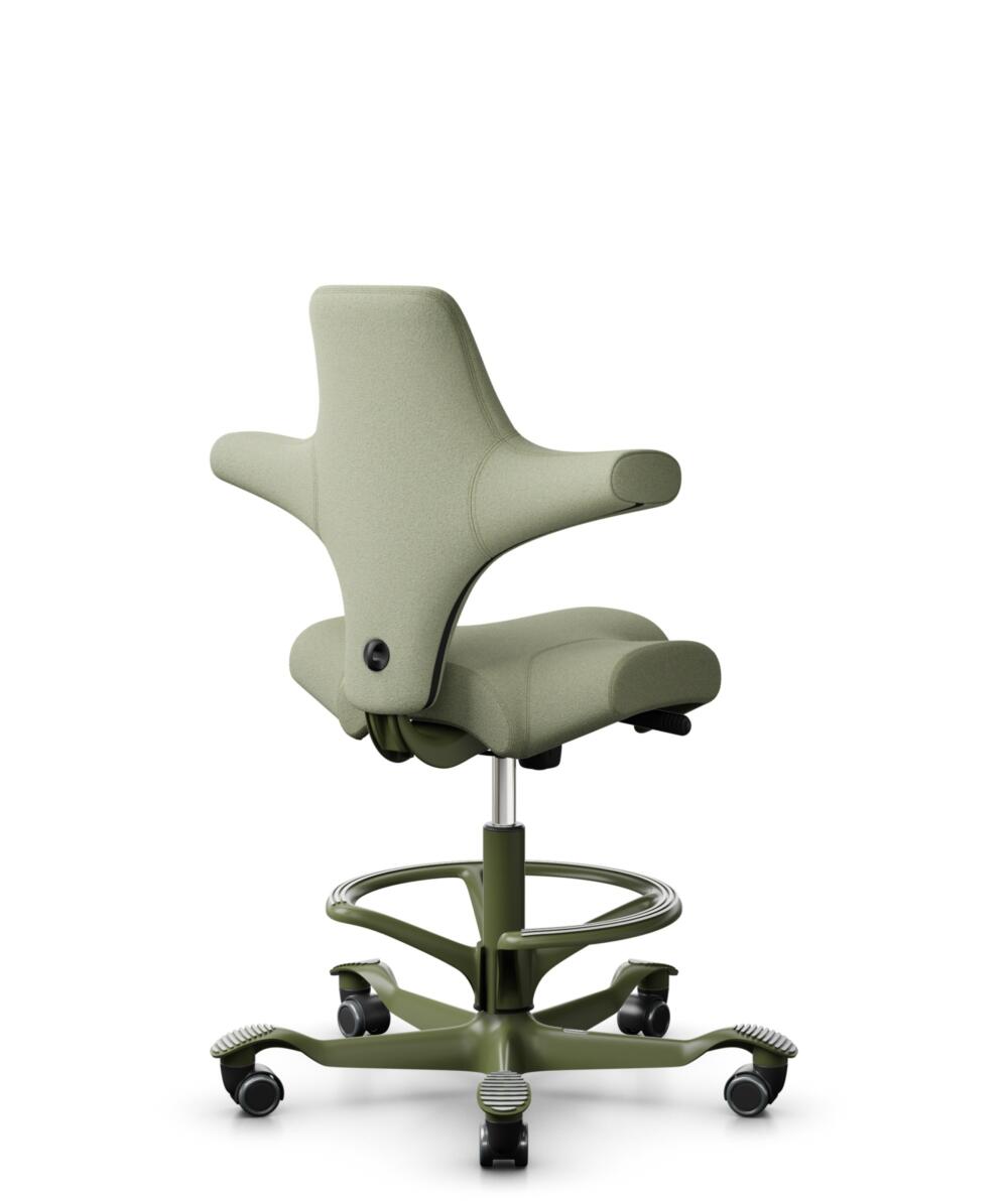 HÅG Capisco 8106 - Capture (Gabriel) - Wol / Polyamide - CPT5101 - Green-grey - Framekleur - Moss Grey - Gasveer - 265 mm (Zithoogte 53-79cm) - Vloercontact - Zachte wielen t.b.v. harde vloeren - Voetenring - Ja, in framekleur - Voetster - Nee, voetste... - 3