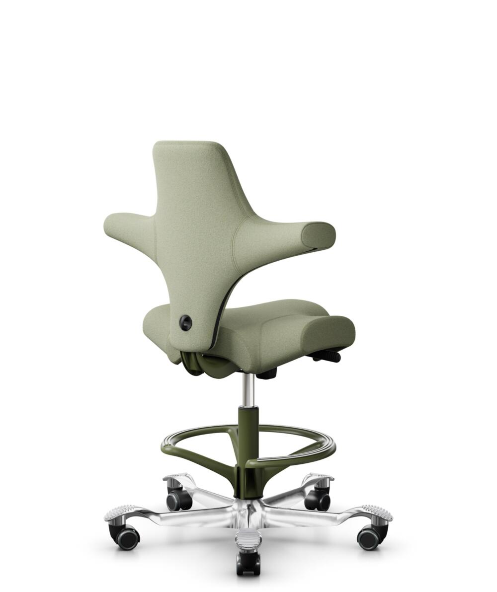 HÅG Capisco 8106 - Capture (Gabriel) - Wol / Polyamide - CPT5101 - Green-grey - Framekleur - Moss Grey - Gasveer - 265 mm (Zithoogte 53-79cm) - Vloercontact - Zachte wielen t.b.v. harde vloeren - Voetenring - Ja, in framekleur - Voetster - Ja, voetster... - 1