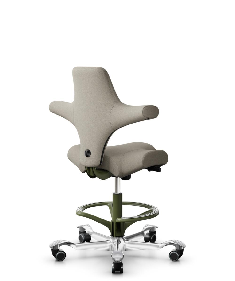 HÅG Capisco 8106 - Capture (Gabriel) - Wol / Polyamide - CPT5103 - Light beige - Framekleur - Moss Grey - Gasveer - 200 mm (Zithoogte 46-64cm) - Vloercontact - Zachte wielen t.b.v. harde vloeren - Voetenring - Ja, in framekleur - Voetster - Ja, voetste... - 1