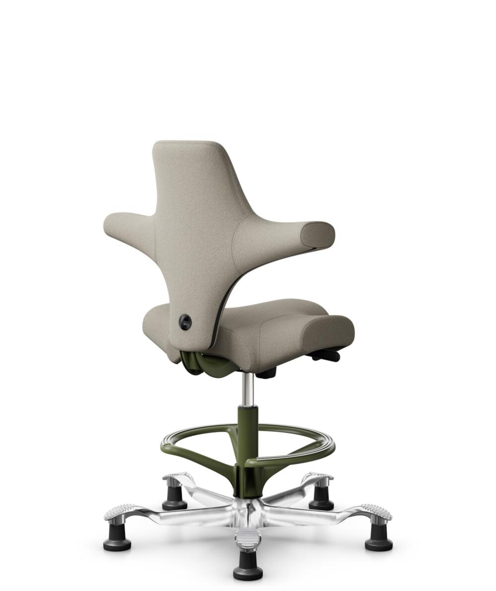 HÅG Capisco 8106 - Capture (Gabriel) - Wol / Polyamide - CPT5103 - Light beige - Framekleur - Moss Grey - Gasveer - 265 mm (Zithoogte 53-79cm) - Vloercontact - Glijdoppen - Voetenring - Ja, in framekleur - Voetster - Ja, voetster in gepolijst aluminium - 1