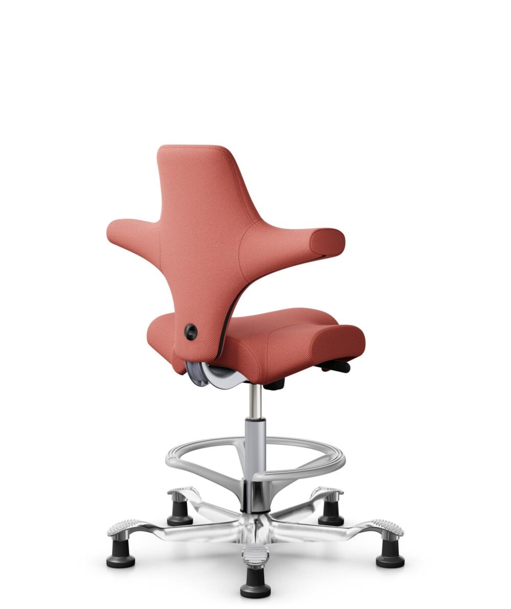 HÅG Capisco 8106 - Oceanic (Camira) - Gerecycled Polyester - OCI012 - Orange-red - Framekleur - Zilver - Gasveer - 200 mm (Zithoogte 46-64cm) - Vloercontact - Glijdoppen - Voetenring - Ja, in framekleur - Voetster - Ja, voetster in gepolijst aluminium - 3