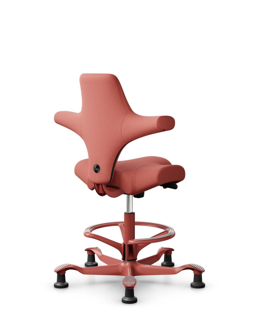 HÅG Capisco 8106 - Oceanic (Camira) - Gerecycled Polyester - OCI012 - Orange-red - Framekleur - Blush Rose - Gasveer - 200 mm (Zithoogte 46-64cm) - Vloercontact - Glijdoppen - Voetenring - Ja, in framekleur - Voetster - Nee, voetster in framekleur - 3