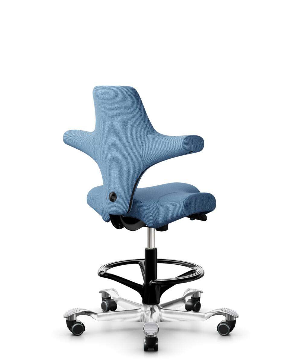 HÅG Capisco 8106 - Oceanic (Camira) - Gerecycled Polyester - OCI011 - Light blue - Framekleur - Zwart - Gasveer - 265 mm (Zithoogte 53-79cm) - Vloercontact - Harde wielen t.b.v. zachte vloeren - Voetenring - Ja, in framekleur - Voetster - Ja, voetster ... - 3