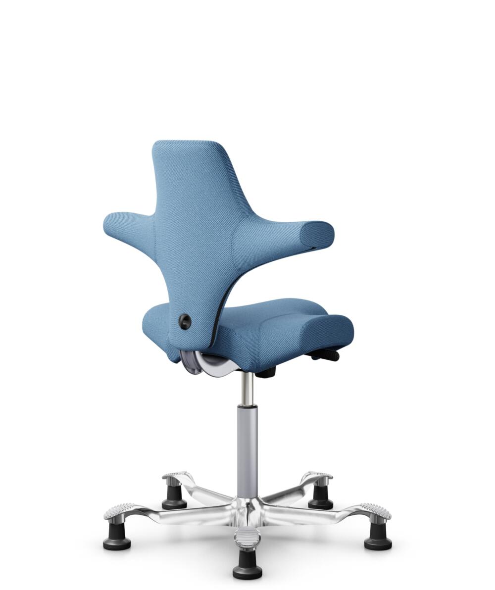 HÅG Capisco 8106 - Oceanic (Camira) - Gerecycled Polyester - OCI011 - Light blue - Framekleur - Zilver - Gasveer - 200 mm (Zithoogte 46-64cm) - Vloercontact - Glijdoppen - Voetenring - Nee, geen voetenring - Voetster - Ja, voetster in gepolijst aluminium - 3