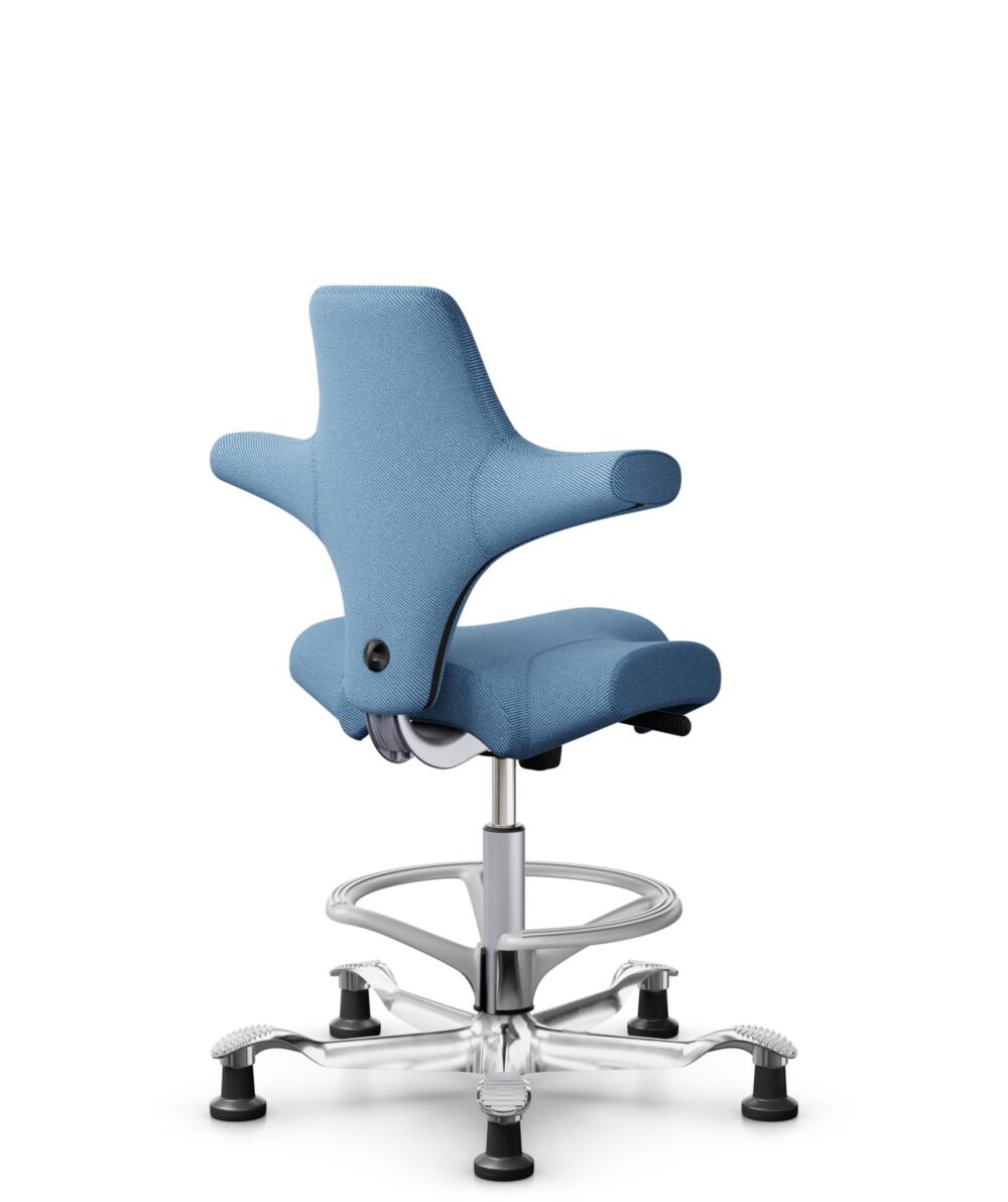 HÅG Capisco 8106 - Oceanic (Camira) - Gerecycled Polyester - OCI011 - Light blue - Framekleur - Zilver - Gasveer - 200 mm (Zithoogte 46-64cm) - Vloercontact - Glijdoppen - Voetenring - Ja, in framekleur - Voetster - Ja, voetster in gepolijst aluminium - 3