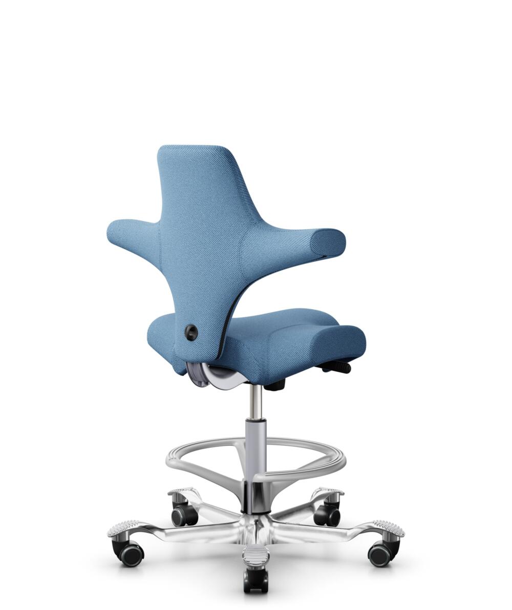 HÅG Capisco 8106 - Oceanic (Camira) - Gerecycled Polyester - OCI011 - Light blue - Framekleur - Zilver - Gasveer - 265 mm (Zithoogte 53-79cm) - Vloercontact - Zachte wielen t.b.v. harde vloeren - Voetenring - Ja, in framekleur - Voetster - Ja, voetster... - 3