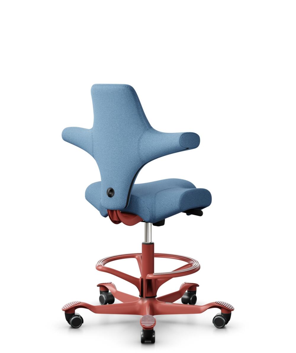 HÅG Capisco 8106 - Oceanic (Camira) - Gerecycled Polyester - OCI011 - Light blue - Framekleur - Blush Rose - Gasveer - 265 mm (Zithoogte 53-79cm) - Vloercontact - Zachte wielen t.b.v. harde vloeren - Voetenring - Ja, in framekleur - Voetster - Nee, voe... - 3