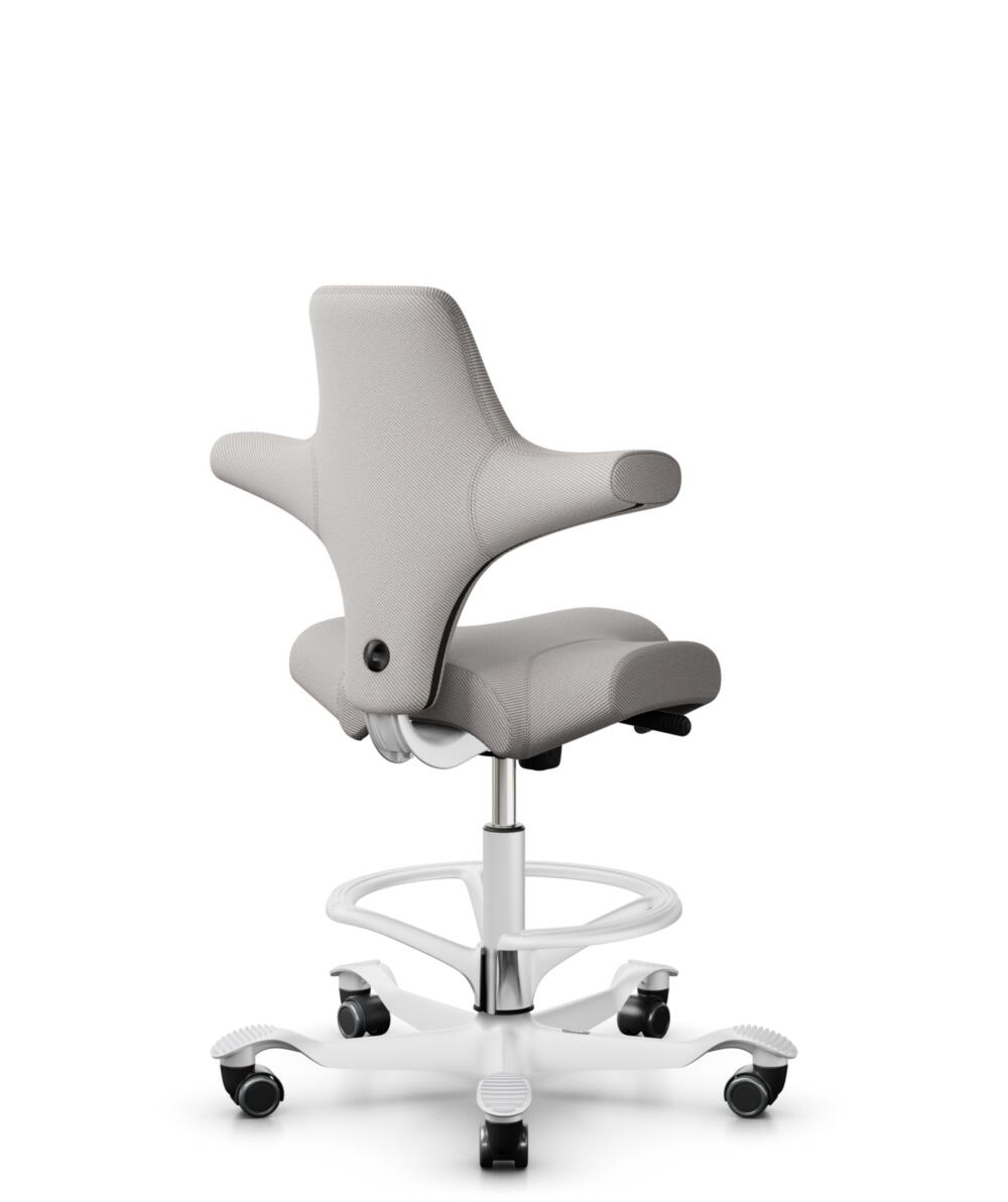 HÅG Capisco 8106 - Oceanic (Camira) - Gerecycled Polyester - OCI014 - Light beige - Framekleur - Wit - Gasveer - 200 mm (Zithoogte 46-64cm) - Vloercontact - Zachte wielen t.b.v. harde vloeren - Voetenring - Ja, in framekleur - Voetster - Nee, voetster ... - 3