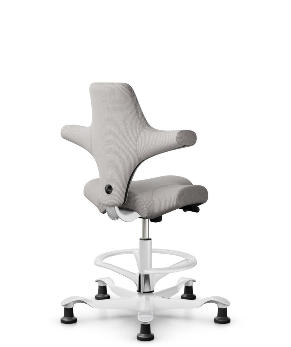 HÅG Capisco 8106 - Oceanic (Camira) - Gerecycled Polyester - OCI014 - Light beige - Framekleur - Wit - Gasveer - 200 mm (Zithoogte 46-64cm) - Vloercontact - Glijdoppen - Voetenring - Ja, in framekleur - Voetster - Nee, voetster in framekleur - 3
