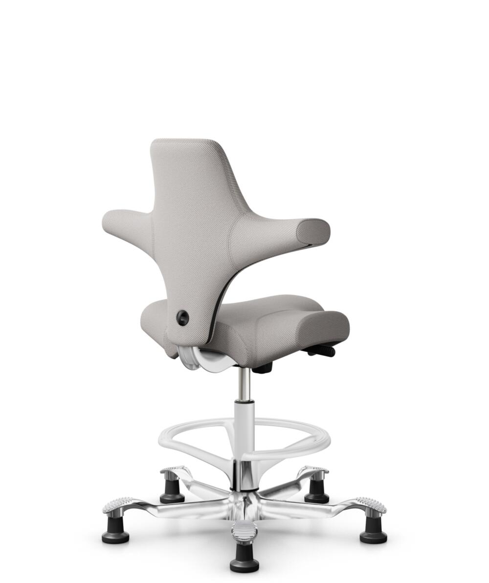 HÅG Capisco 8106 - Oceanic (Camira) - Gerecycled Polyester - OCI014 - Light beige - Framekleur - Wit - Gasveer - 265 mm (Zithoogte 53-79cm) - Vloercontact - Glijdoppen - Voetenring - Ja, in framekleur - Voetster - Ja, voetster in gepolijst aluminium - 3