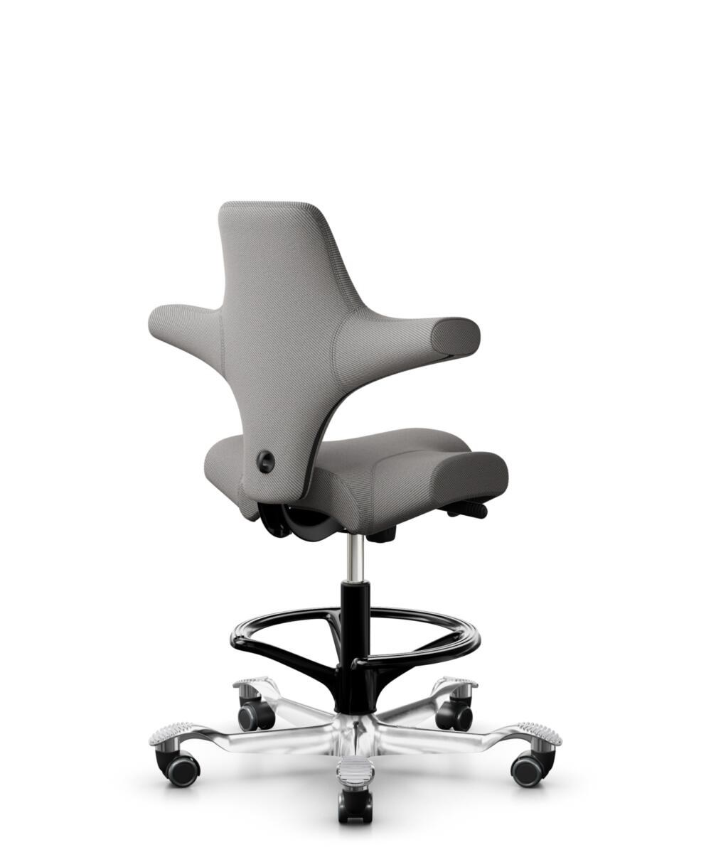 HÅG Capisco 8106 - Oceanic (Camira) - Gerecycled Polyester - OCI008 - Warm grey - Framekleur - Zwart - Gasveer - 265 mm (Zithoogte 53-79cm) - Vloercontact - Zachte wielen t.b.v. harde vloeren - Voetenring - Ja, in framekleur - Voetster - Ja, voetster i... - 3