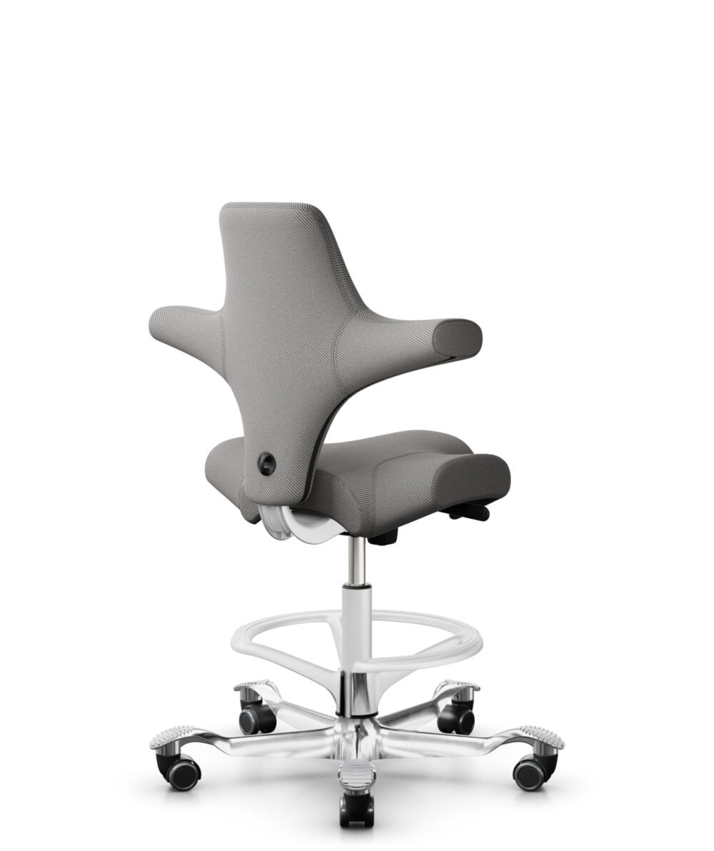 HÅG Capisco 8106 - Oceanic (Camira) - Gerecycled Polyester - OCI008 - Warm grey - Framekleur - Wit - Gasveer - 265 mm (Zithoogte 53-79cm) - Vloercontact - Harde wielen t.b.v. zachte vloeren - Voetenring - Ja, in framekleur - Voetster - Ja, voetster in ... - 3