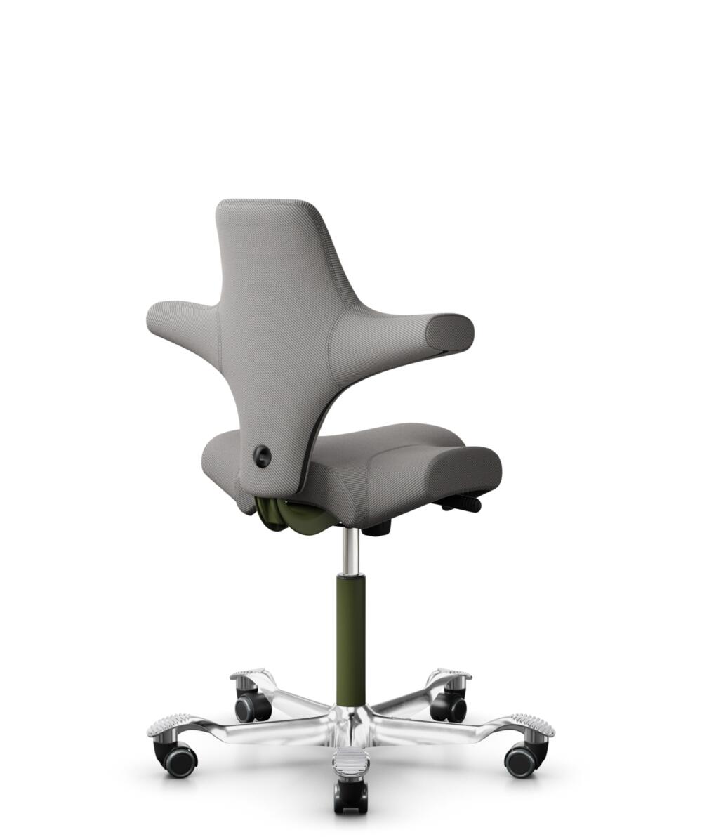 HÅG Capisco 8106 - Oceanic (Camira) - Gerecycled Polyester - OCI008 - Warm grey - Framekleur - Moss Grey - Gasveer - 265 mm (Zithoogte 53-79cm) - Vloercontact - Zachte wielen t.b.v. harde vloeren - Voetenring - Nee, geen voetenring - Voetster - Ja, voe... - 3