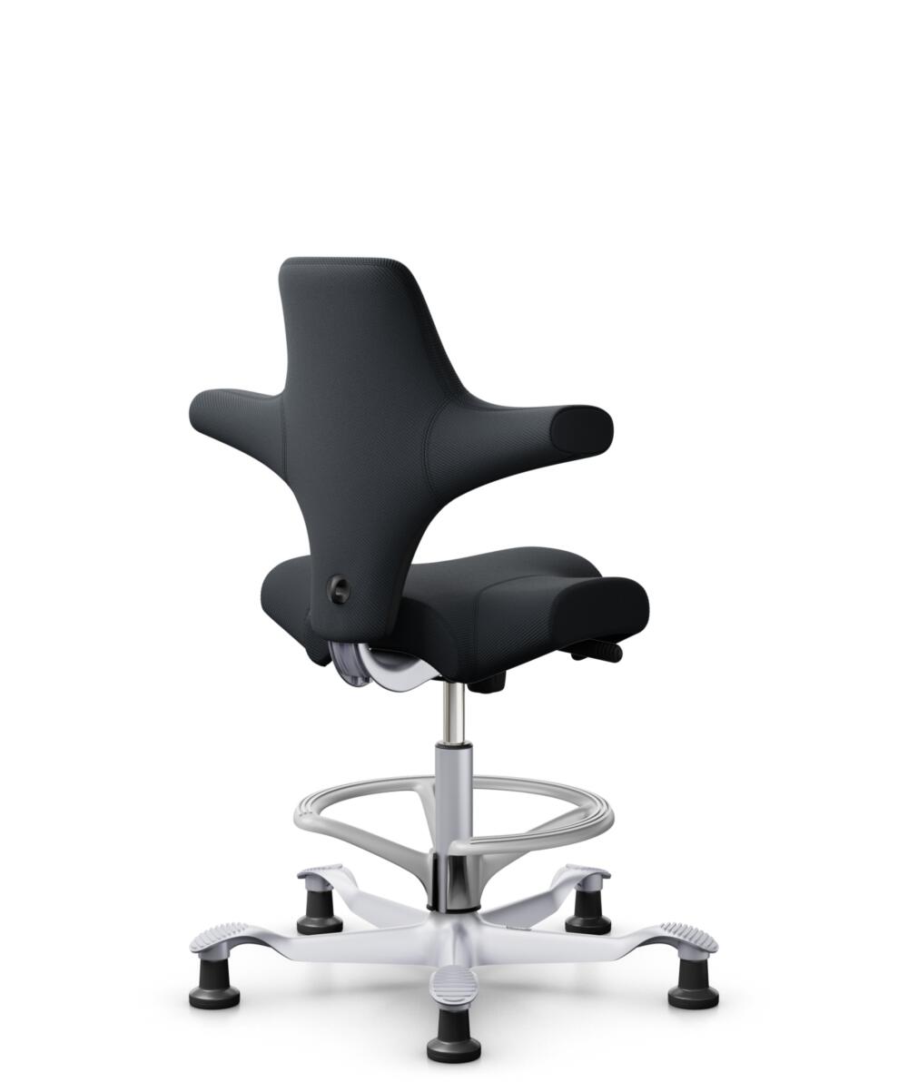 HÅG Capisco 8106 - Oceanic (Camira) - Gerecycled Polyester - OCI001 - Black - Framekleur - Zilver - Gasveer - 265 mm (Zithoogte 53-79cm) - Vloercontact - Glijdoppen - Voetenring - Ja, in framekleur - Voetster - Nee, voetster in framekleur - 3