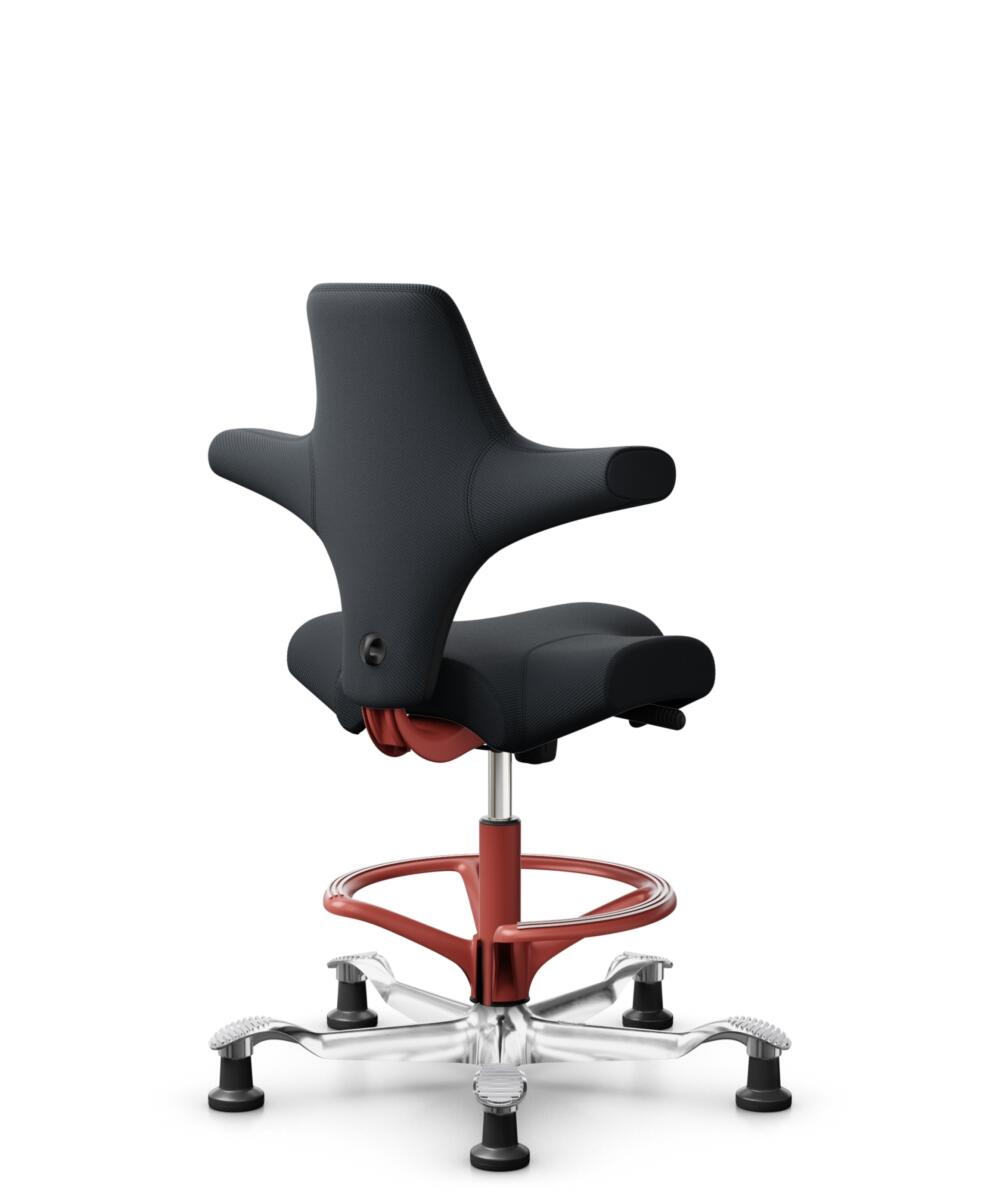 HÅG Capisco 8106 - Oceanic (Camira) - Gerecycled Polyester - OCI001 - Black - Framekleur - Blush Rose - Gasveer - 265 mm (Zithoogte 53-79cm) - Vloercontact - Glijdoppen - Voetenring - Ja, in framekleur - Voetster - Ja, voetster in gepolijst aluminium - 3