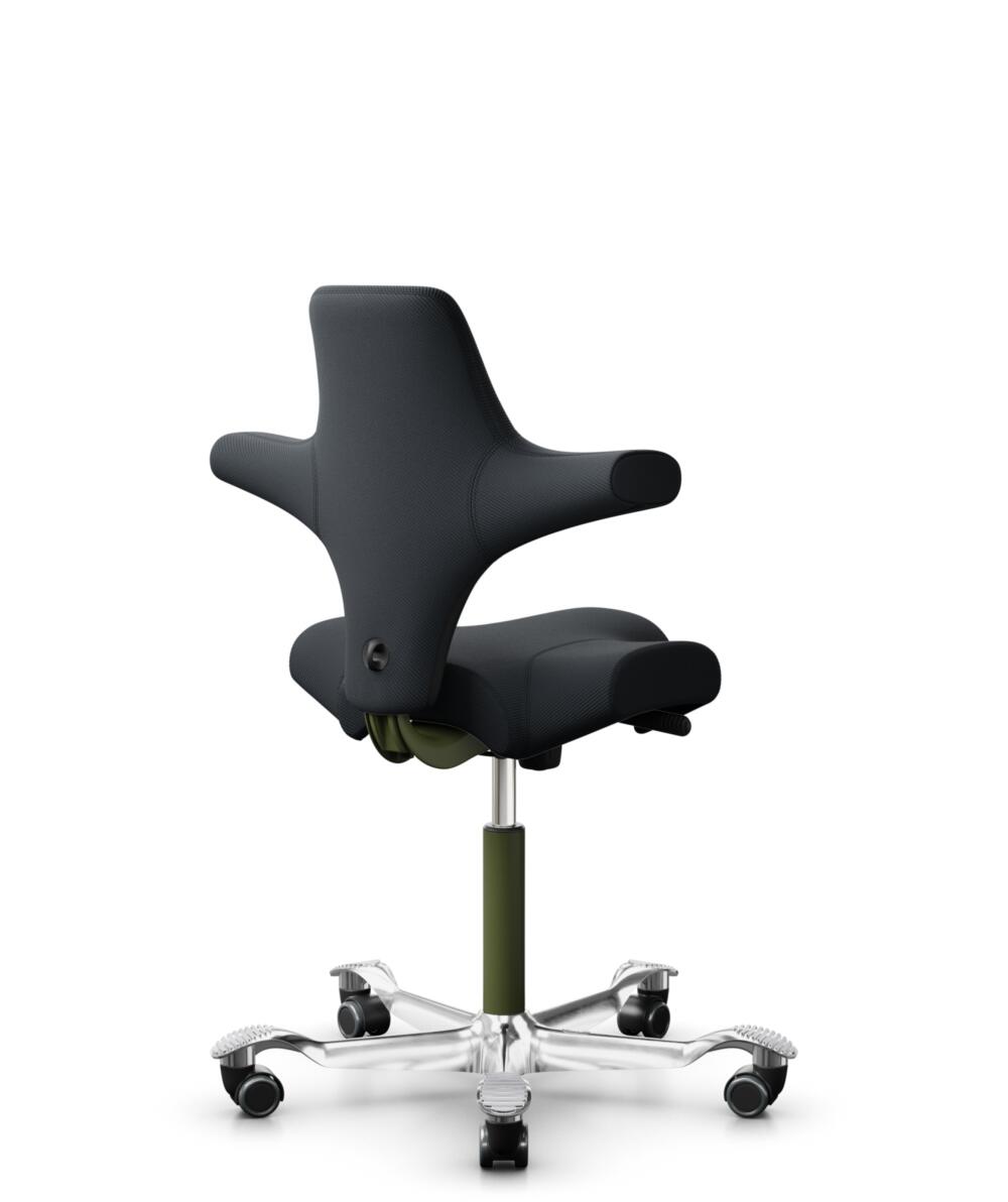 HÅG Capisco 8106 - Oceanic (Camira) - Gerecycled Polyester - OCI001 - Black - Framekleur - Moss Grey - Gasveer - 200 mm (Zithoogte 46-64cm) - Vloercontact - Zachte wielen t.b.v. harde vloeren - Voetenring - Nee, geen voetenring - Voetster - Ja, voetste... - 3