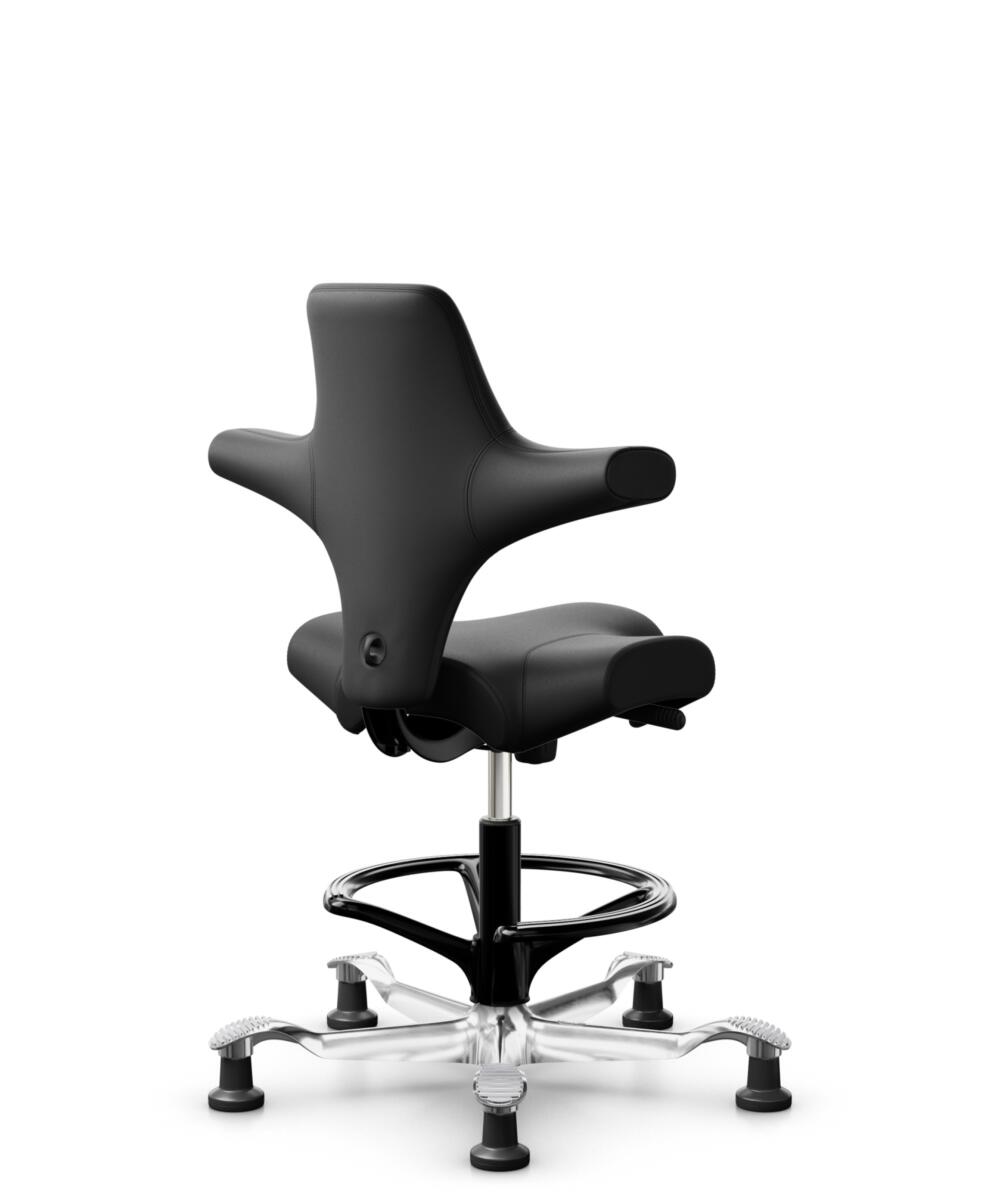 HÅG Capisco 8106 - Puxx 1 (Oniro) - Polyurethaan Kunstleer - PU215816 - Black - Framekleur - Zwart - Gasveer - 200 mm (Zithoogte 46-64cm) - Vloercontact - Glijdoppen - Voetenring - Ja, in framekleur - Voetster - Ja, voetster in gepolijst aluminium - 3