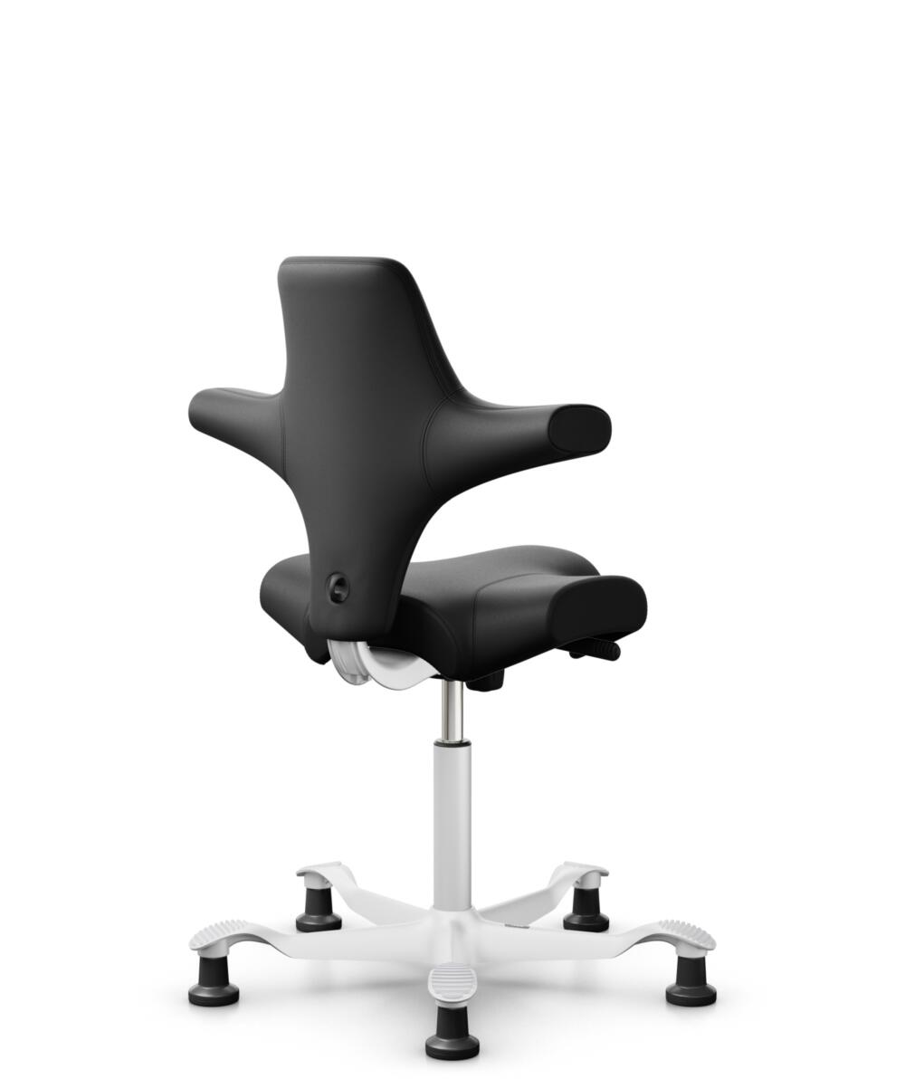 HÅG Capisco 8106 - Puxx 1 (Oniro) - Polyurethaan Kunstleer - PU215816 - Black - Framekleur - Wit - Gasveer - 200 mm (Zithoogte 46-64cm) - Vloercontact - Glijdoppen - Voetenring - Nee, geen voetenring - Voetster - Nee, voetster in framekleur - 3
