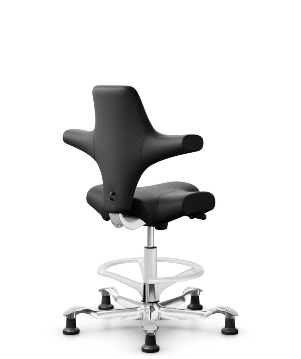 HÅG Capisco 8106 - Puxx 1 (Oniro) - Polyurethaan Kunstleer - PU215816 - Black - Framekleur - Wit - Gasveer - 200 mm (Zithoogte 46-64cm) - Vloercontact - Glijdoppen - Voetenring - Ja, in framekleur - Voetster - Ja, voetster in gepolijst aluminium - 3