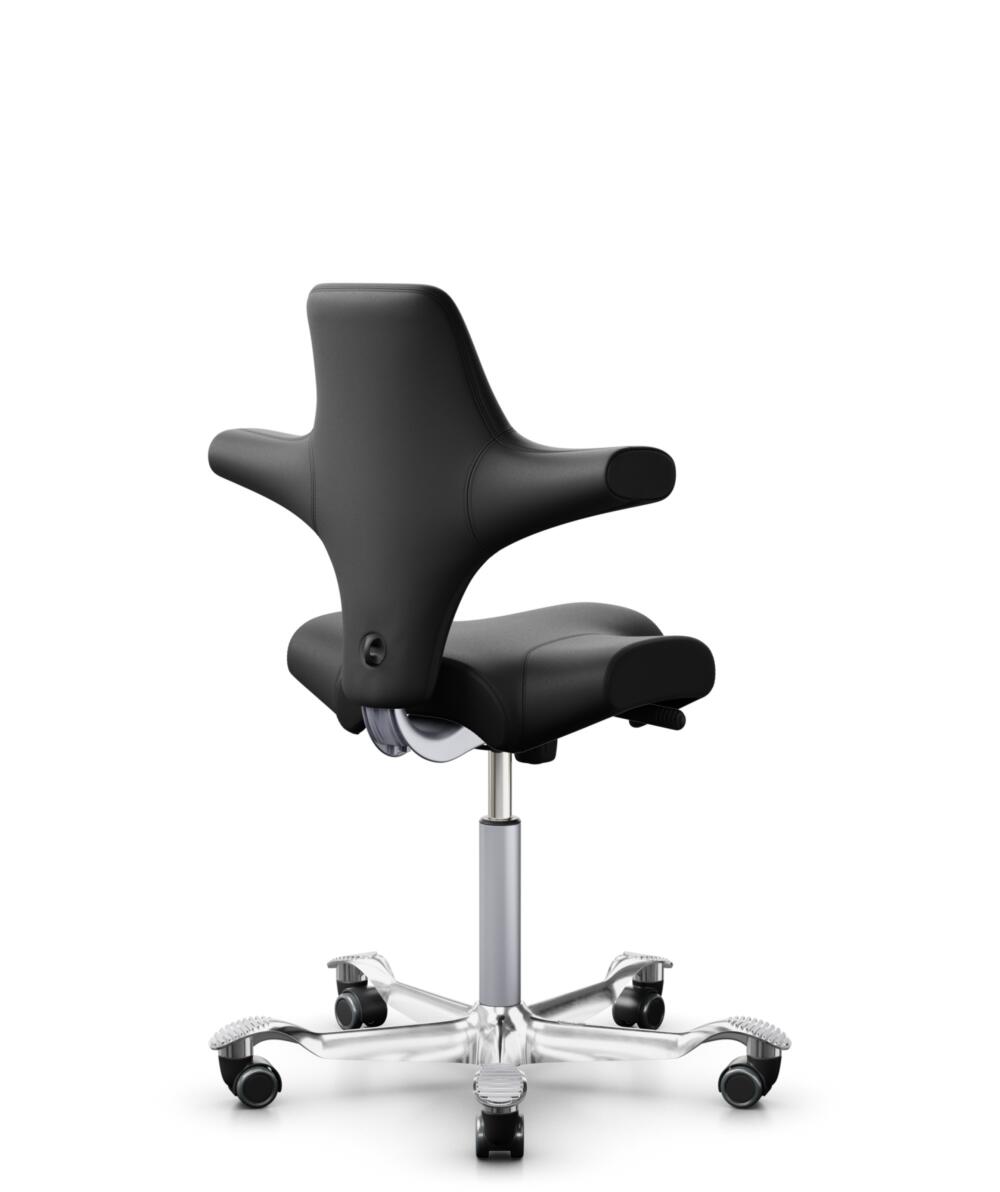 HÅG Capisco 8106 - Puxx 1 (Oniro) - Polyurethaan Kunstleer - PU215816 - Black - Framekleur - Zilver - Gasveer - 200 mm (Zithoogte 46-64cm) - Vloercontact - Zachte wielen t.b.v. harde vloeren - Voetenring - Nee, geen voetenring - Voetster - Ja, voetster... - 3