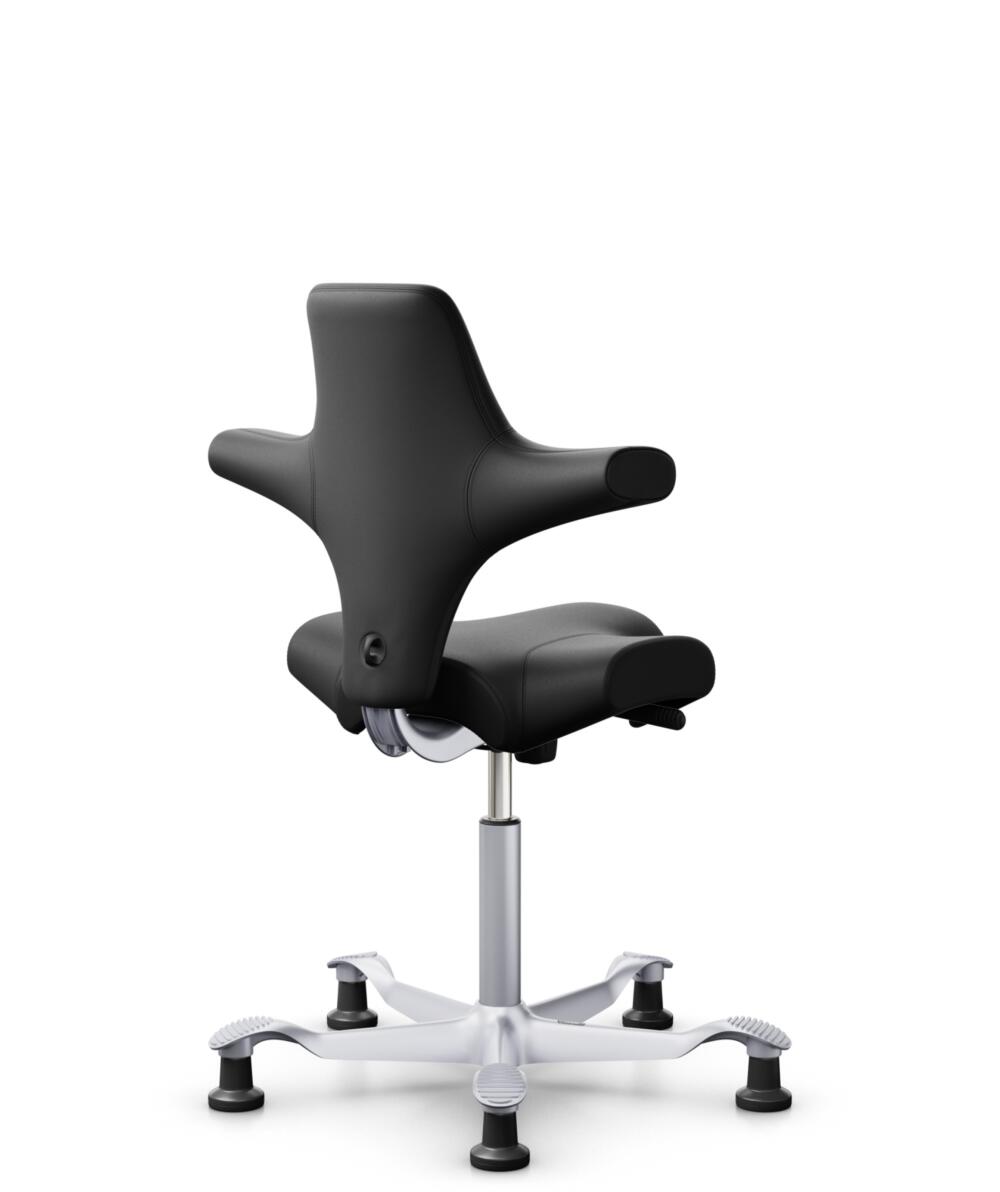 HÅG Capisco 8106 - Puxx 1 (Oniro) - Polyurethaan Kunstleer - PU215816 - Black - Framekleur - Zilver - Gasveer - 200 mm (Zithoogte 46-64cm) - Vloercontact - Glijdoppen - Voetenring - Nee, geen voetenring - Voetster - Nee, voetster in framekleur - 3