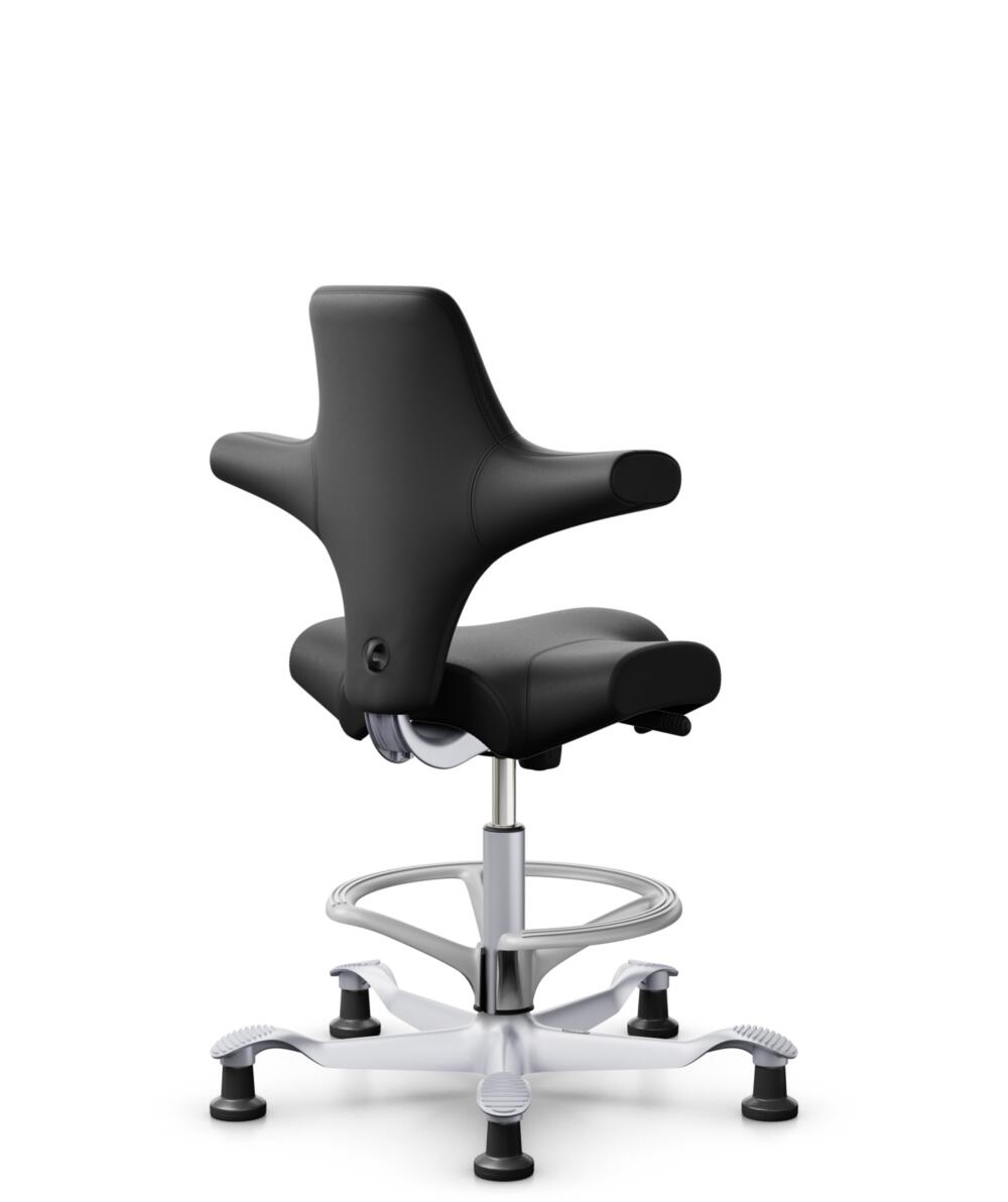 HÅG Capisco 8106 - Puxx 1 (Oniro) - Polyurethaan Kunstleer - PU215816 - Black - Framekleur - Zilver - Gasveer - 200 mm (Zithoogte 46-64cm) - Vloercontact - Glijdoppen - Voetenring - Ja, in framekleur - Voetster - Nee, voetster in framekleur - 3