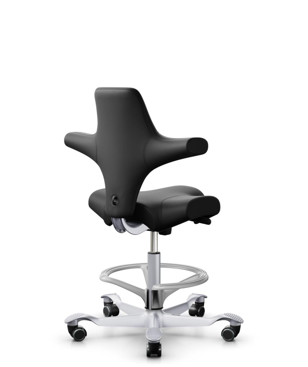 HÅG Capisco 8106 - Puxx 1 (Oniro) - Polyurethaan Kunstleer - PU215816 - Black - Framekleur - Zilver - Gasveer - 265 mm (Zithoogte 53-79cm) - Vloercontact - Harde wielen t.b.v. zachte vloeren - Voetenring - Ja, in framekleur - Voetster - Nee, voetster i... - 3