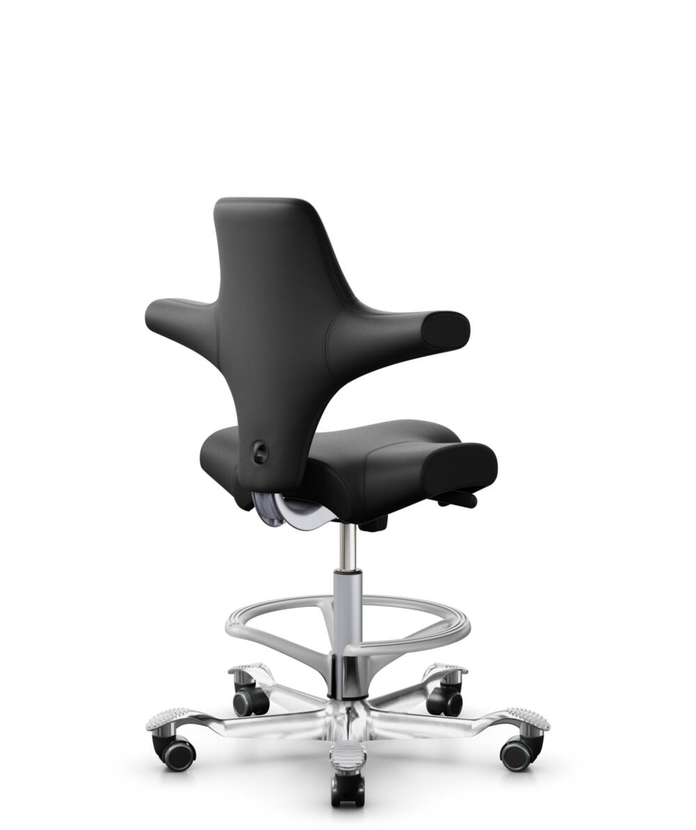 HÅG Capisco 8106 - Puxx 1 (Oniro) - Polyurethaan Kunstleer - PU215816 - Black - Framekleur - Zilver - Gasveer - 265 mm (Zithoogte 53-79cm) - Vloercontact - Harde wielen t.b.v. zachte vloeren - Voetenring - Ja, in framekleur - Voetster - Ja, voetster in... - 3