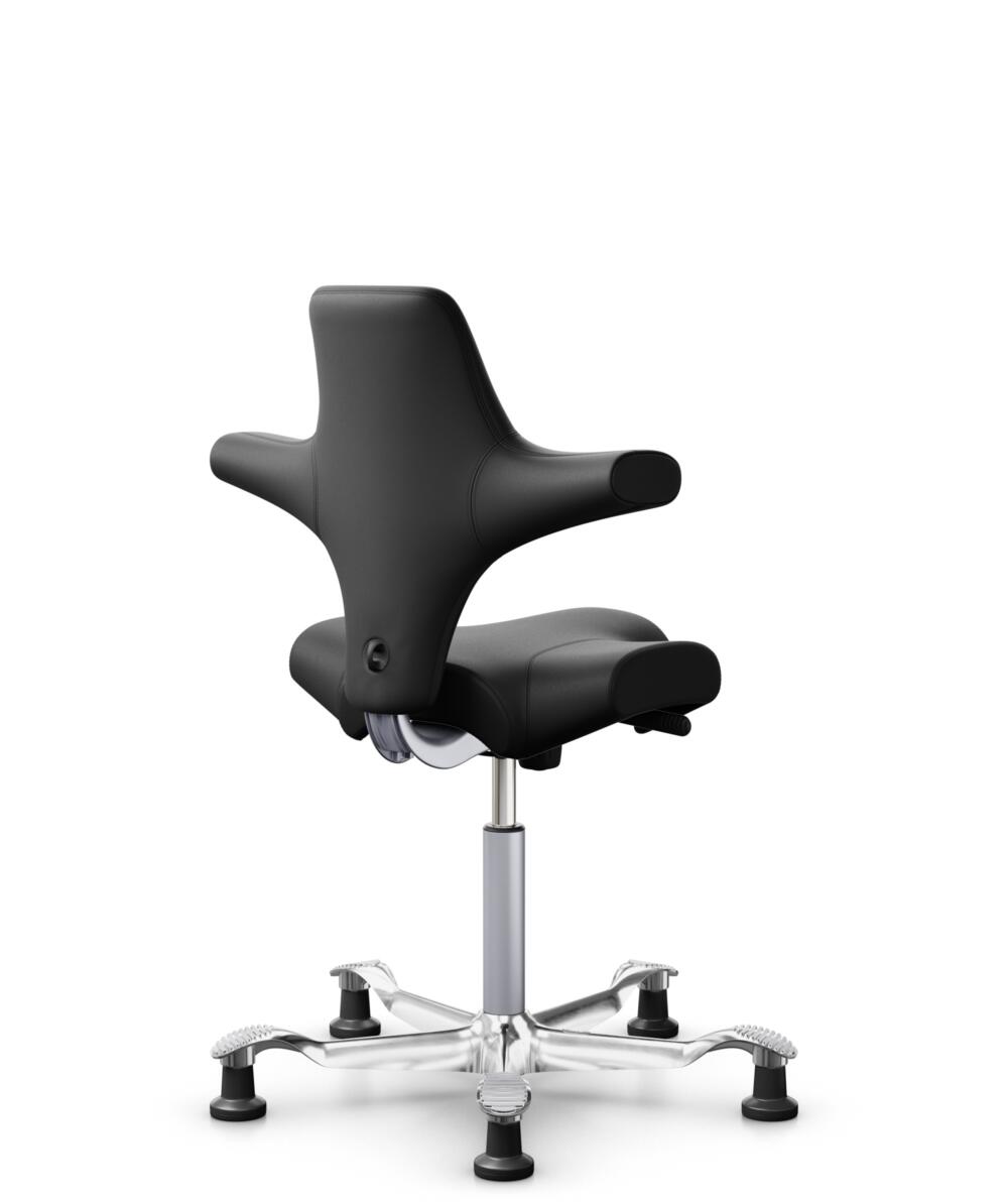 HÅG Capisco 8106 - Puxx 1 (Oniro) - Polyurethaan Kunstleer - PU215816 - Black - Framekleur - Zilver - Gasveer - 265 mm (Zithoogte 53-79cm) - Vloercontact - Glijdoppen - Voetenring - Nee, geen voetenring - Voetster - Ja, voetster in gepolijst aluminium - 3