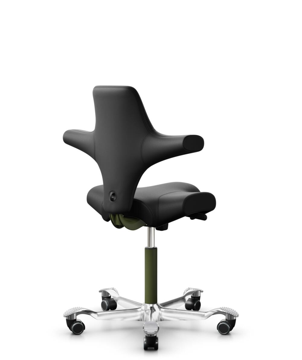 HÅG Capisco 8106 - Puxx 1 (Oniro) - Polyurethaan Kunstleer - PU215816 - Black - Framekleur - Moss Grey - Gasveer - 150 mm (Zithoogte 40-55cm) - Vloercontact - Zachte wielen t.b.v. harde vloeren - Voetenring - Nee, geen voetenring - Voetster - Ja, voets... - 3