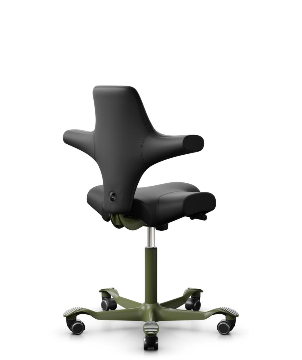 HÅG Capisco 8106 - Puxx 1 (Oniro) - Polyurethaan Kunstleer - PU215816 - Black - Framekleur - Moss Grey - Gasveer - 200 mm (Zithoogte 46-64cm) - Vloercontact - Harde wielen t.b.v. zachte vloeren - Voetenring - Nee, geen voetenring - Voetster - Nee, voet... - 3