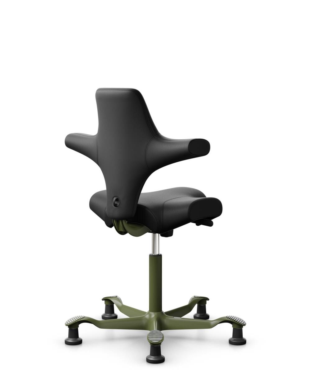 HÅG Capisco 8106 - Puxx 1 (Oniro) - Polyurethaan Kunstleer - PU215816 - Black - Framekleur - Moss Grey - Gasveer - 200 mm (Zithoogte 46-64cm) - Vloercontact - Glijdoppen - Voetenring - Nee, geen voetenring - Voetster - Nee, voetster in framekleur - 3