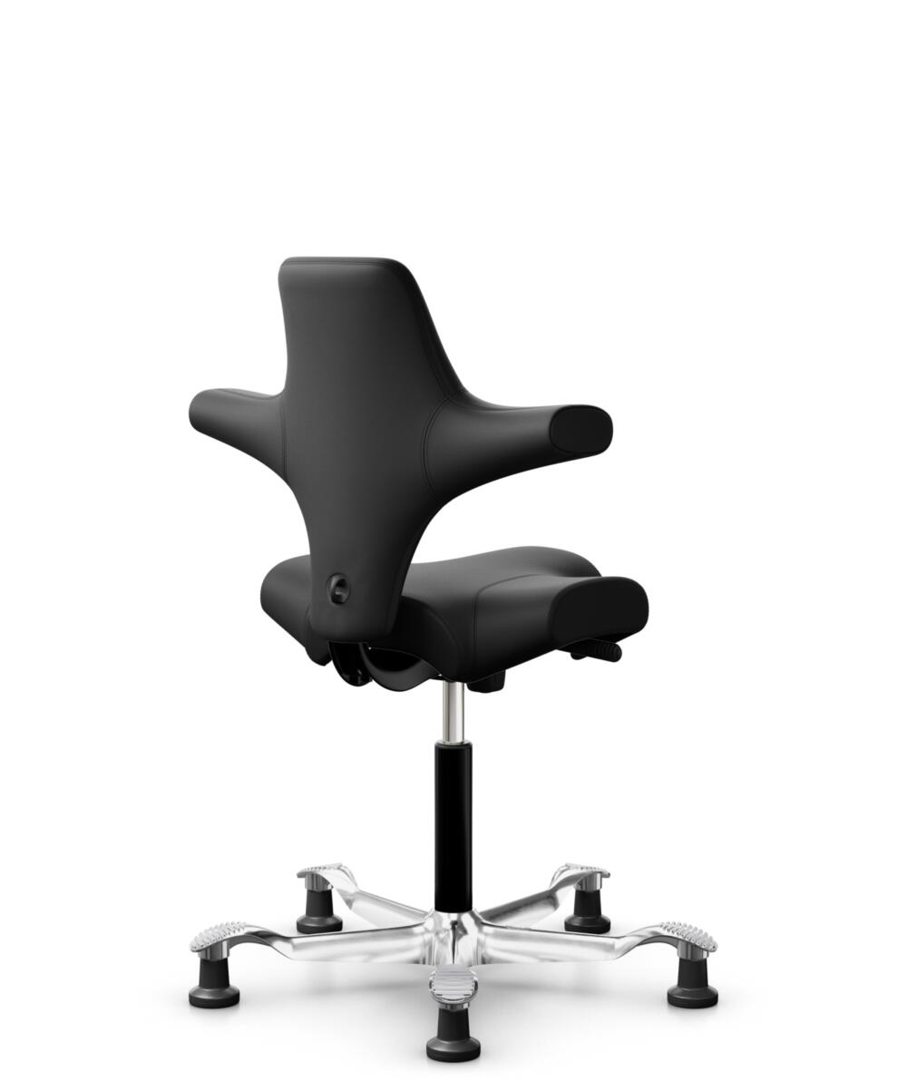 HÅG Capisco 8106 - Illusion 3.0 (Nevotex) - Polyurethaan Kunstleer - ILU3110 - Black - Framekleur - Zwart - Gasveer - 265 mm (Zithoogte 53-79cm) - Vloercontact - Glijdoppen - Voetenring - Nee, geen voetenring - Voetster - Ja, voetster in gepolijst alum... - 3