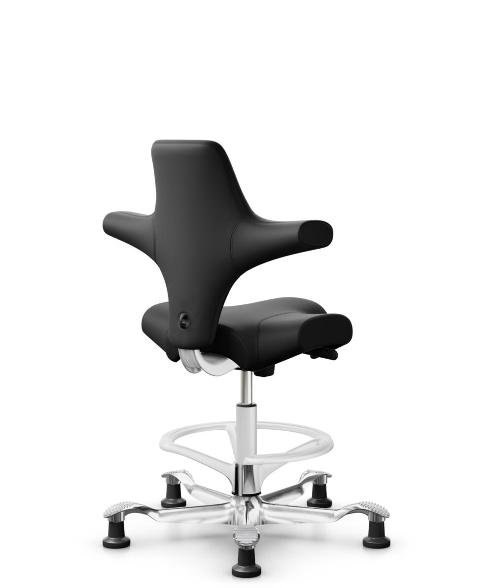 HÅG Capisco 8106 - Illusion 3.0 (Nevotex) - Polyurethaan Kunstleer - ILU3110 - Black - Framekleur - Wit - Gasveer - 265 mm (Zithoogte 53-79cm) - Vloercontact - Glijdoppen - Voetenring - Ja, in framekleur - Voetster - Ja, voetster in gepolijst aluminium - 3