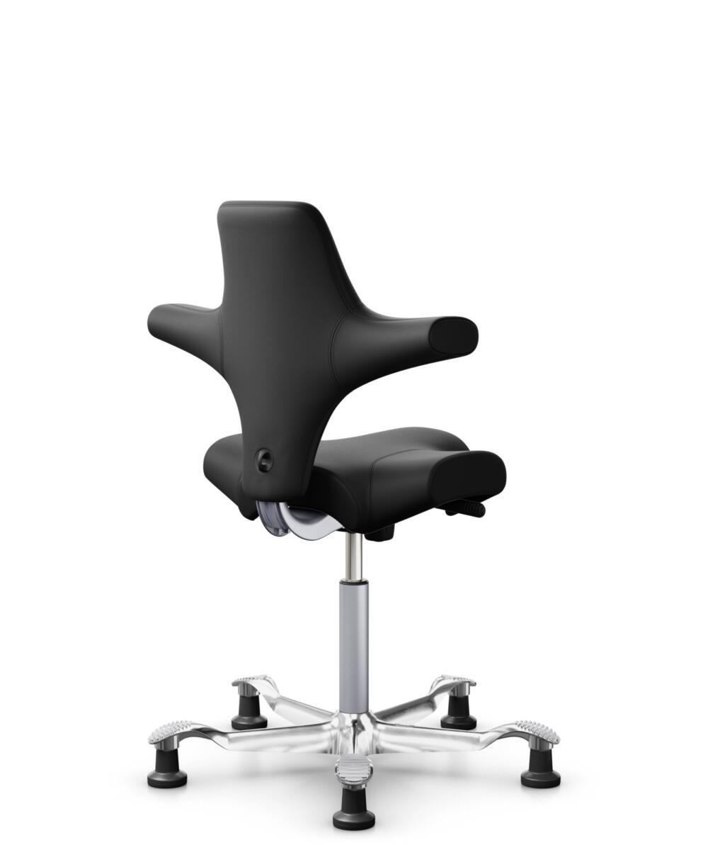 HÅG Capisco 8106 - Illusion 3.0 (Nevotex) - Polyurethaan Kunstleer - ILU3110 - Black - Framekleur - Zilver - Gasveer - 200 mm (Zithoogte 46-64cm) - Vloercontact - Glijdoppen - Voetenring - Nee, geen voetenring - Voetster - Ja, voetster in gepolijst alu... - 3