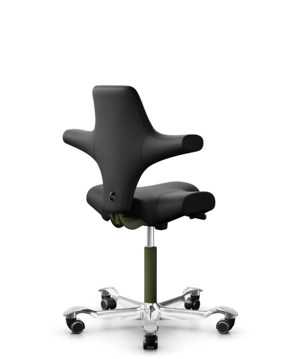 HÅG Capisco 8106 - Illusion 3.0 (Nevotex) - Polyurethaan Kunstleer - ILU3110 - Black - Framekleur - Moss Grey - Gasveer - 200 mm (Zithoogte 46-64cm) - Vloercontact - Zachte wielen t.b.v. harde vloeren - Voetenring - Nee, geen voetenring - Voetster - Ja... - 3