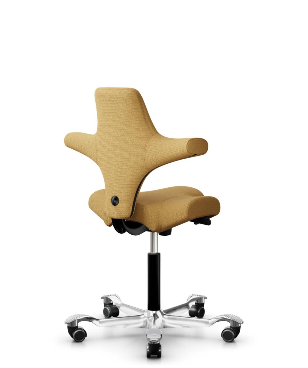 HÅG Capisco 8106 - Sirdal (GU) - Wol - SRD320 - Ochre - Framekleur - Zwart - Gasveer - 200 mm (Zithoogte 46-64cm) - Vloercontact - Harde wielen t.b.v. zachte vloeren - Voetenring - Nee, geen voetenring - Voetster - Ja, voetster in gepolijst aluminium - 3